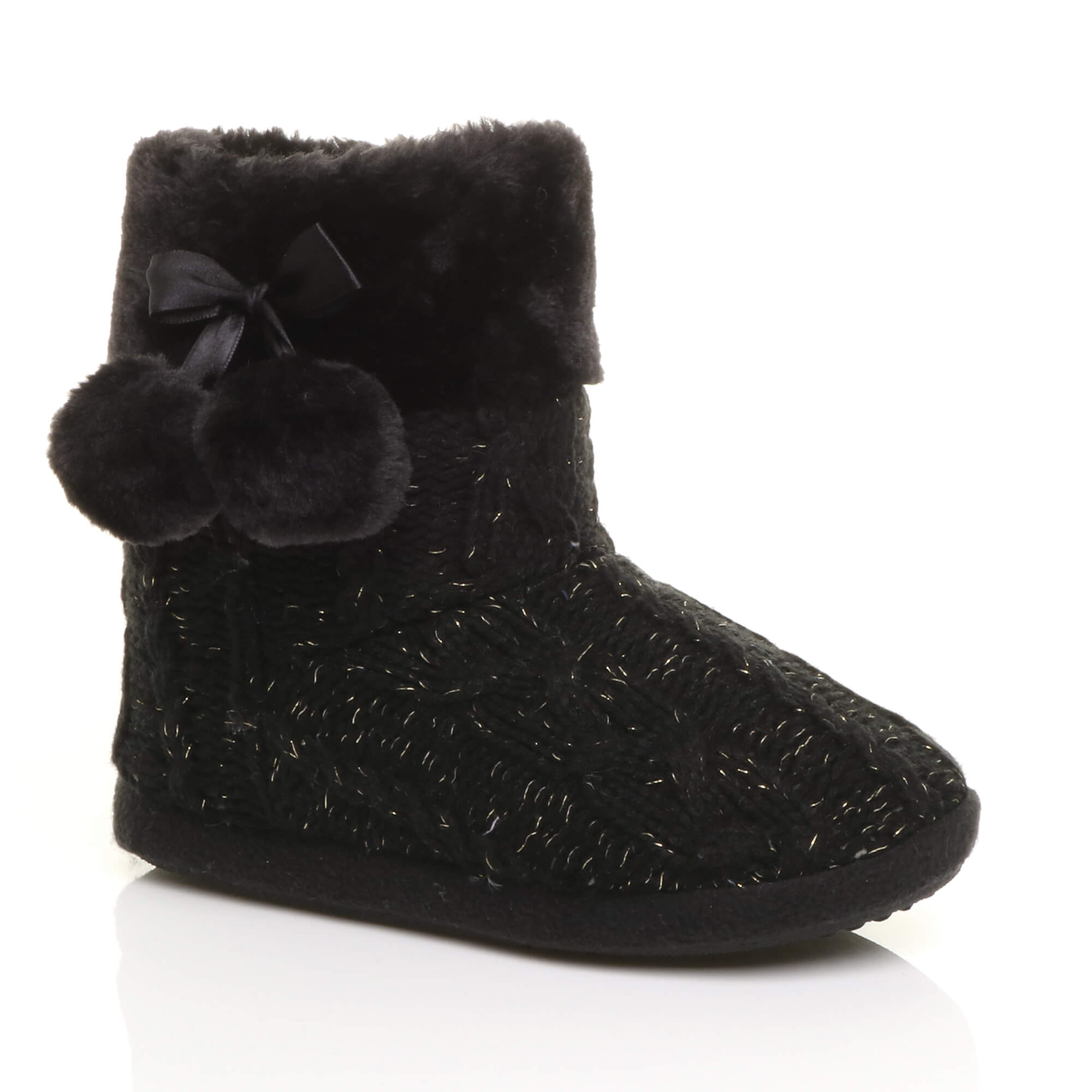 Purple Knitted Glitter Ankle Boot Slippers