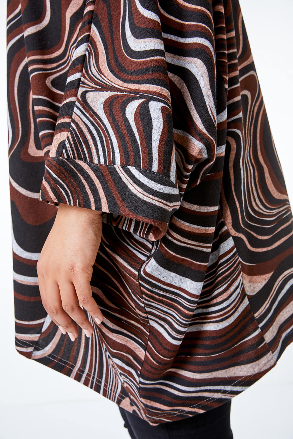 Chocolate Curve Swirl Print Batwing Top, Image 6 of 5