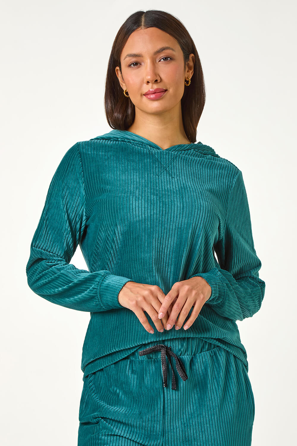 Teal Velour Hoodie Lounge Set, Image 5 of 6