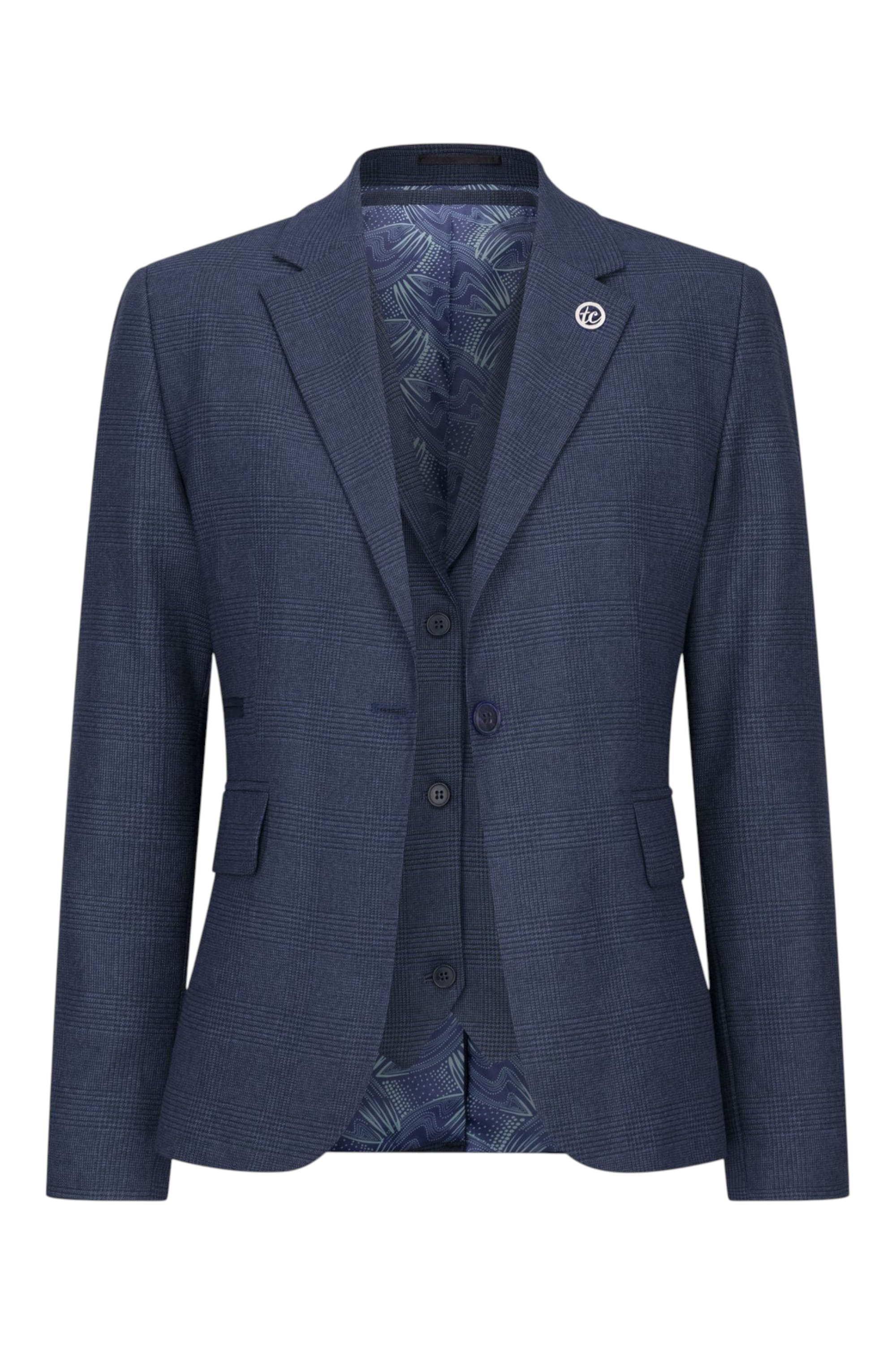 Navy Infinity Leather Navy 3 Piece in Prince of Wales Check Suit, Image 5 of 8