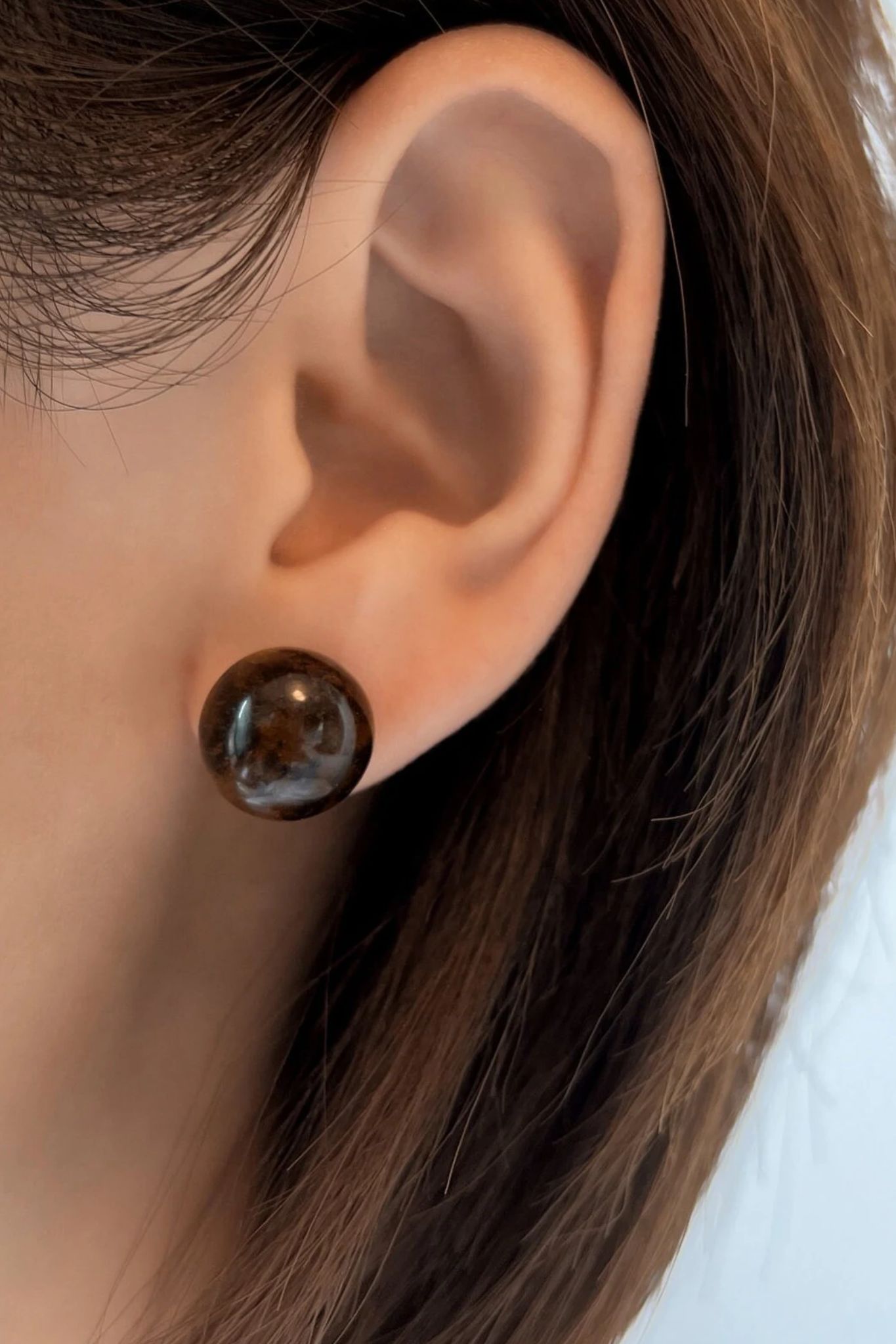 Brown Glass Ball Stud Earrings 12mm, Image 2 of 3