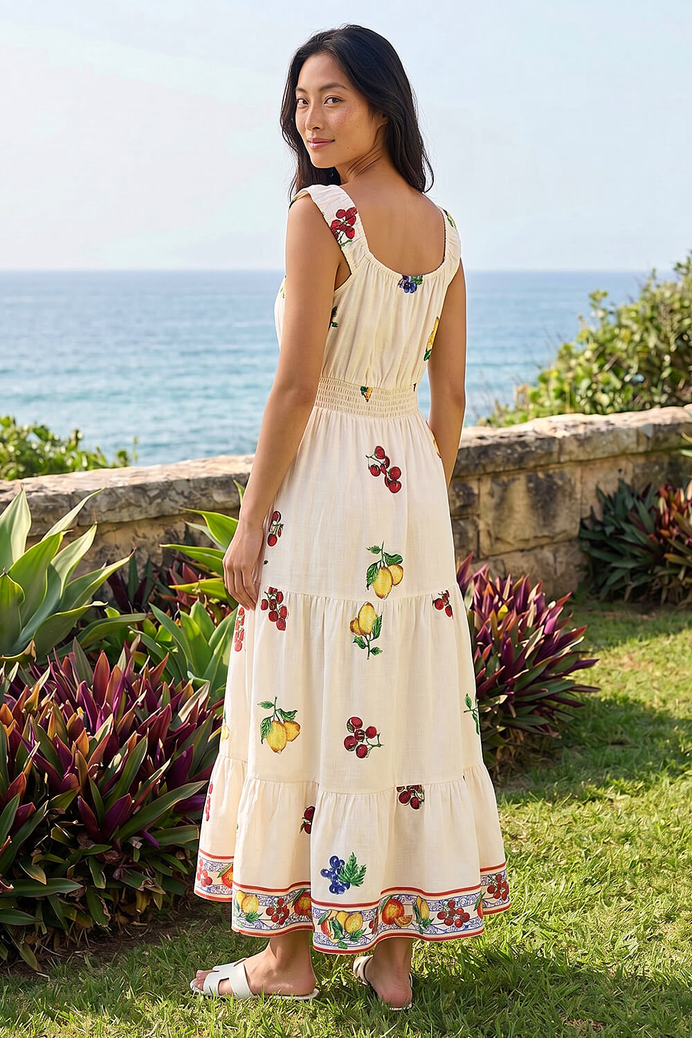 Natural Petite Fruit Print Strappy Midi Dress , Image 4 of 4