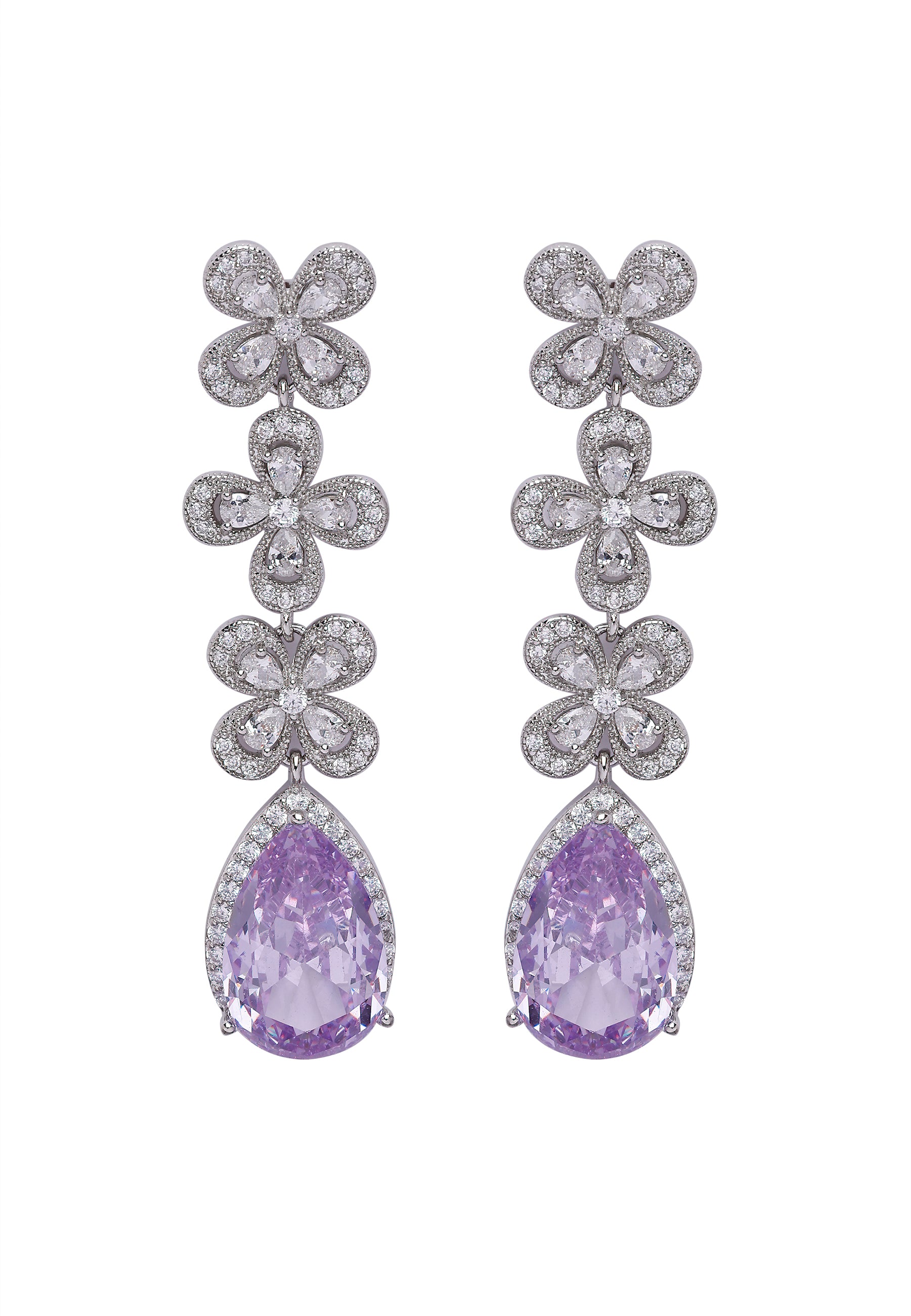 Purple Diva Triple Flower Drop Earrings