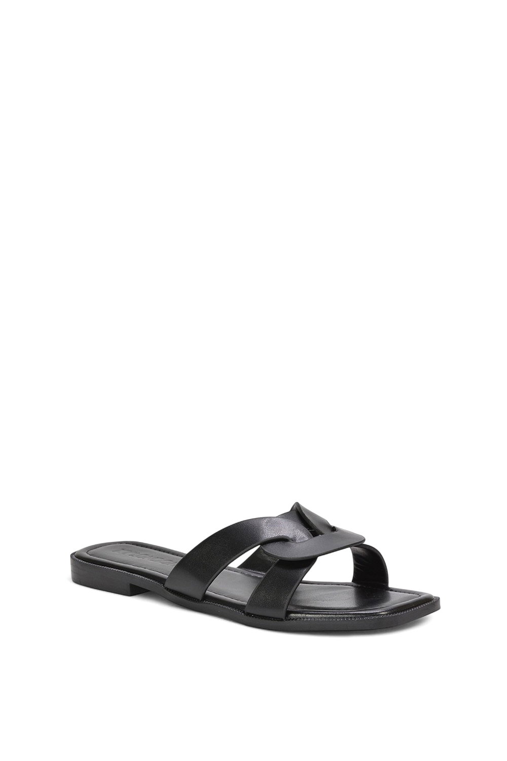 Black 'Charley' Open Toe Slip On Slider Sandals With Square Toe, Image 2 of 5