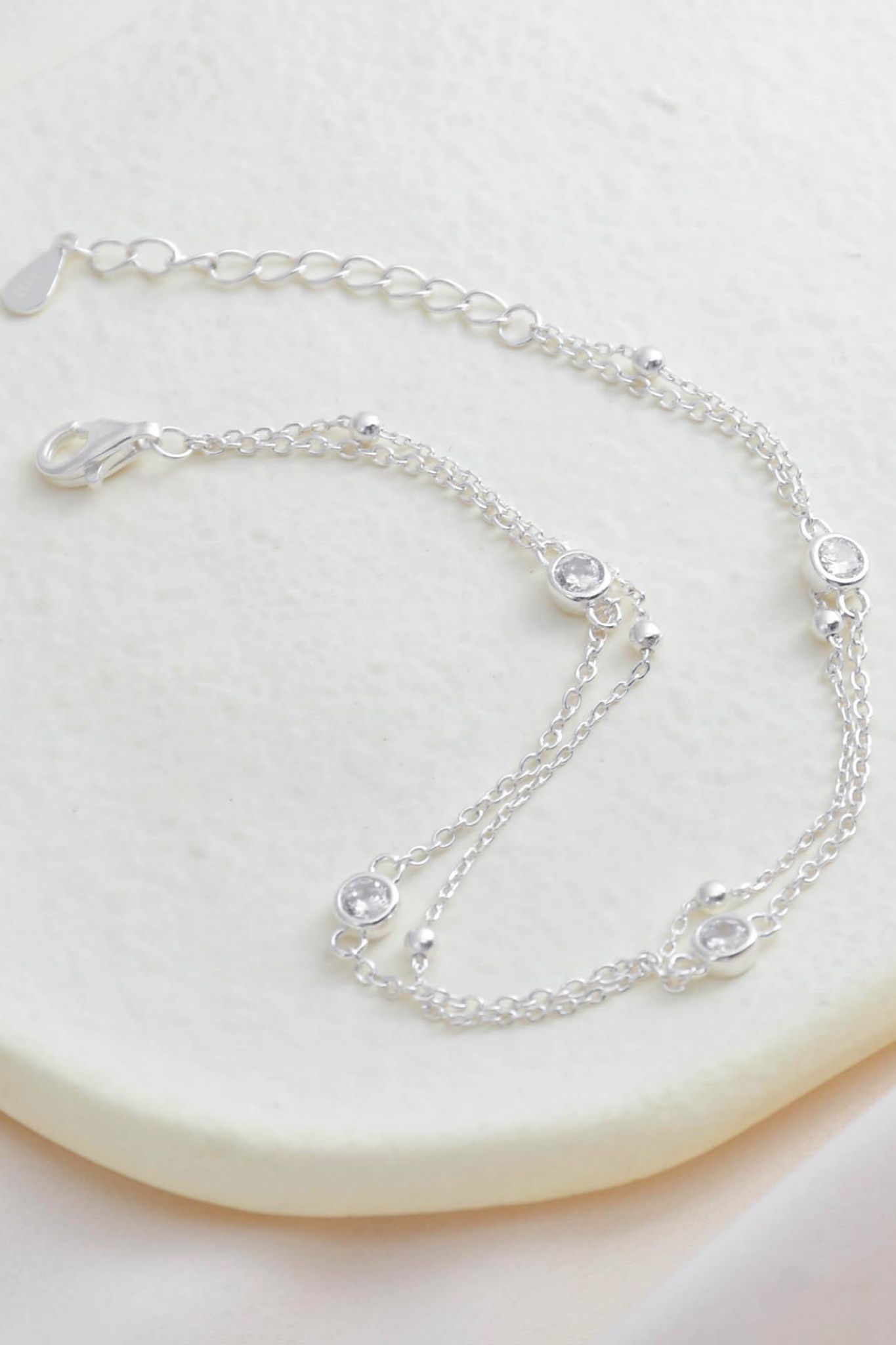 Silver Sterling Silver Round CZ Charm Bracelet, Image 3 of 3