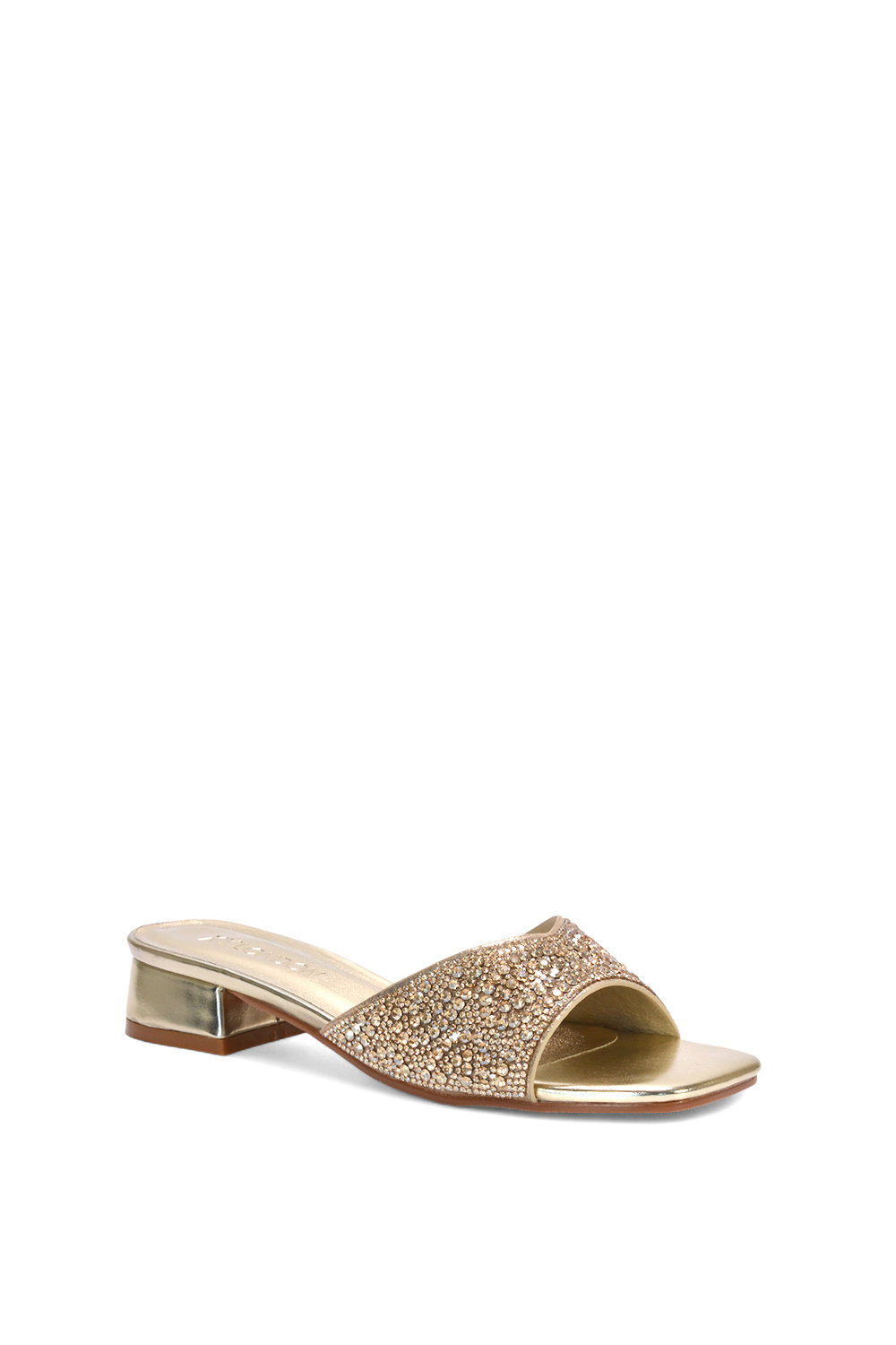 Gold XY LONDON Gold 'Seren' Low Heel Sandal Mules With Diamante Details, Image 2 of 6