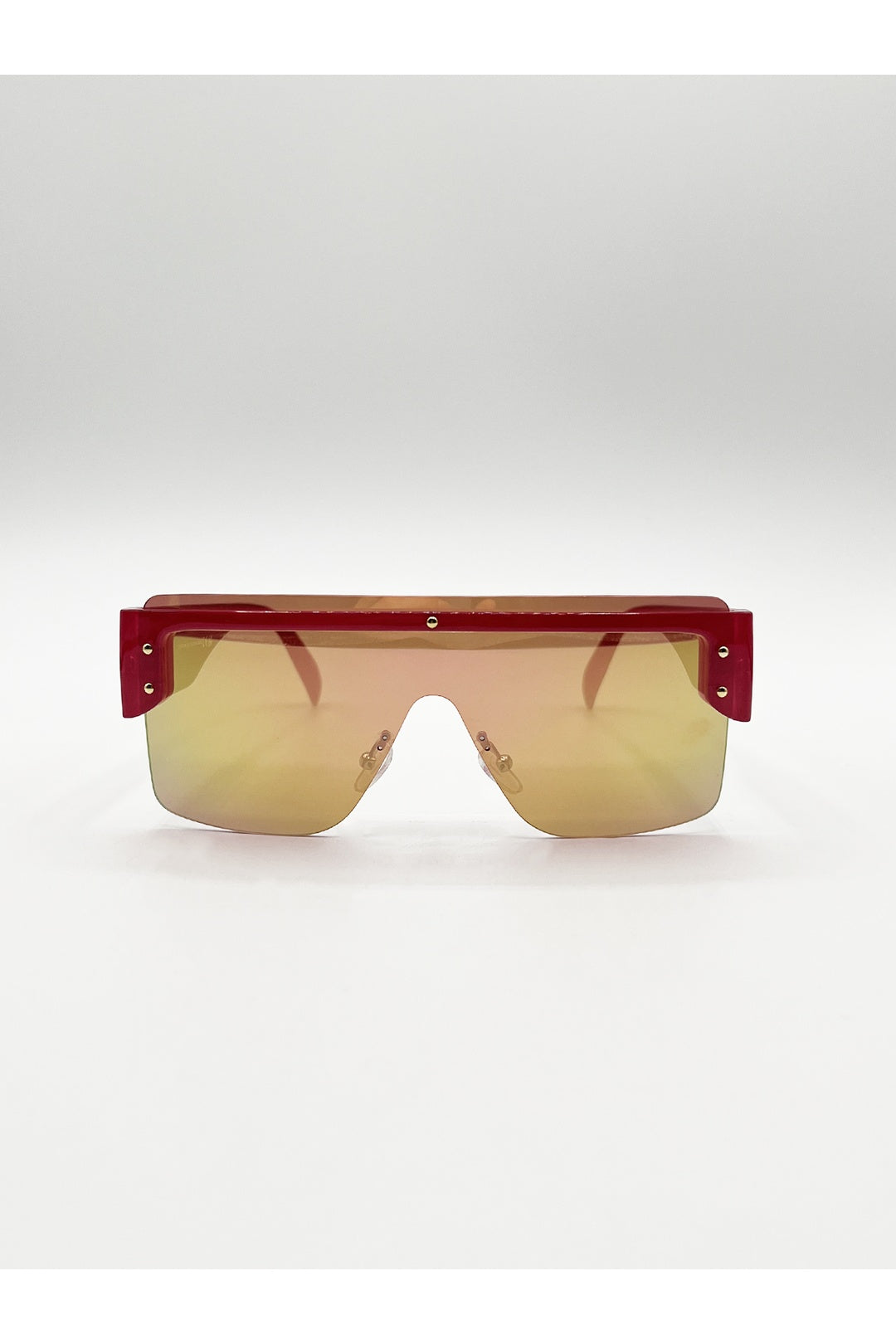 Red Oversized Flat Top Sunglasses Mirrored Lens, Image 1 of 6