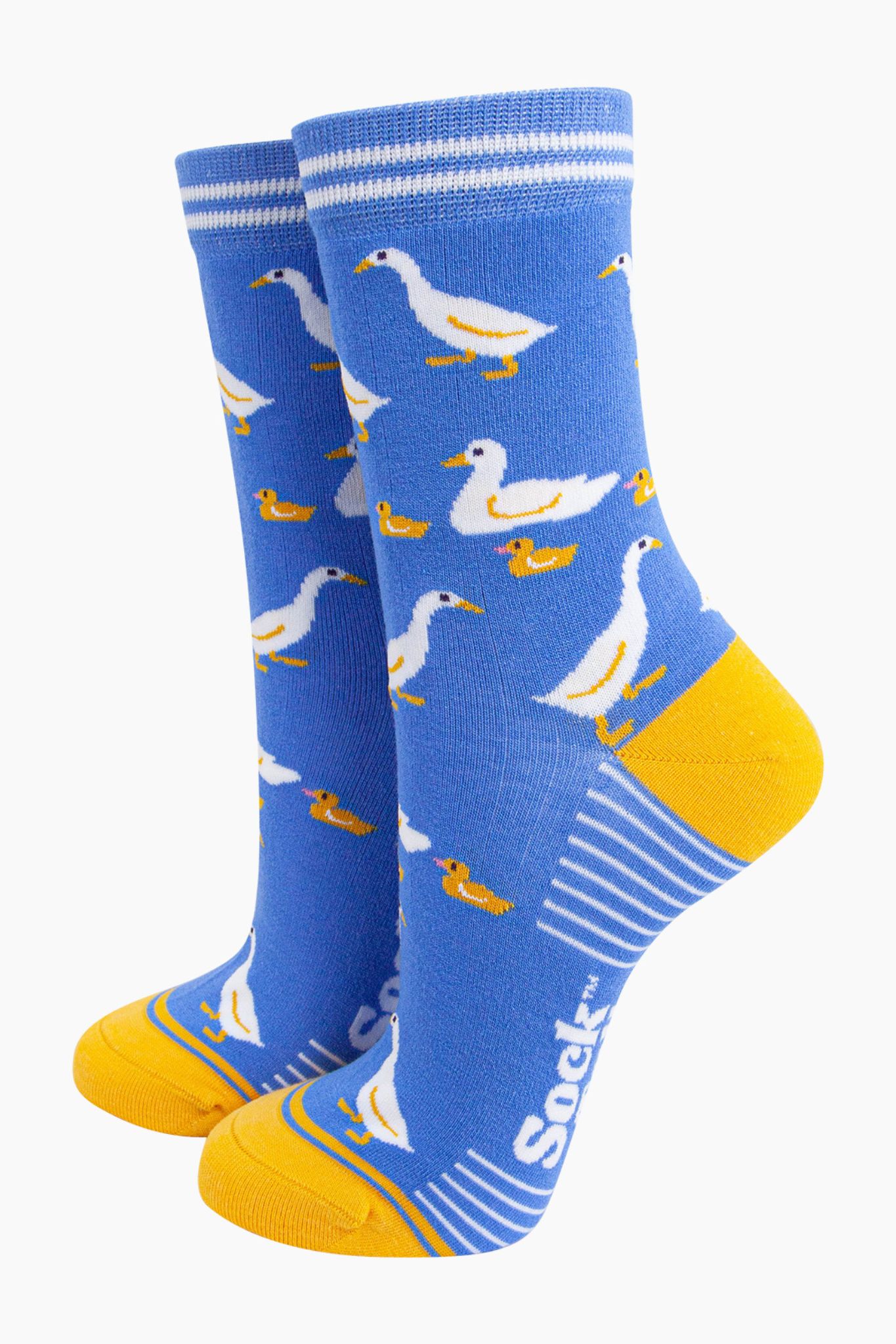 Blue Geese & Goslings Bamboo Socks In Blue
