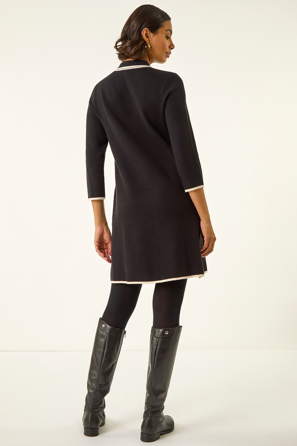 Black Contrast Zip Collared Knit Dress, Image 4 of 5