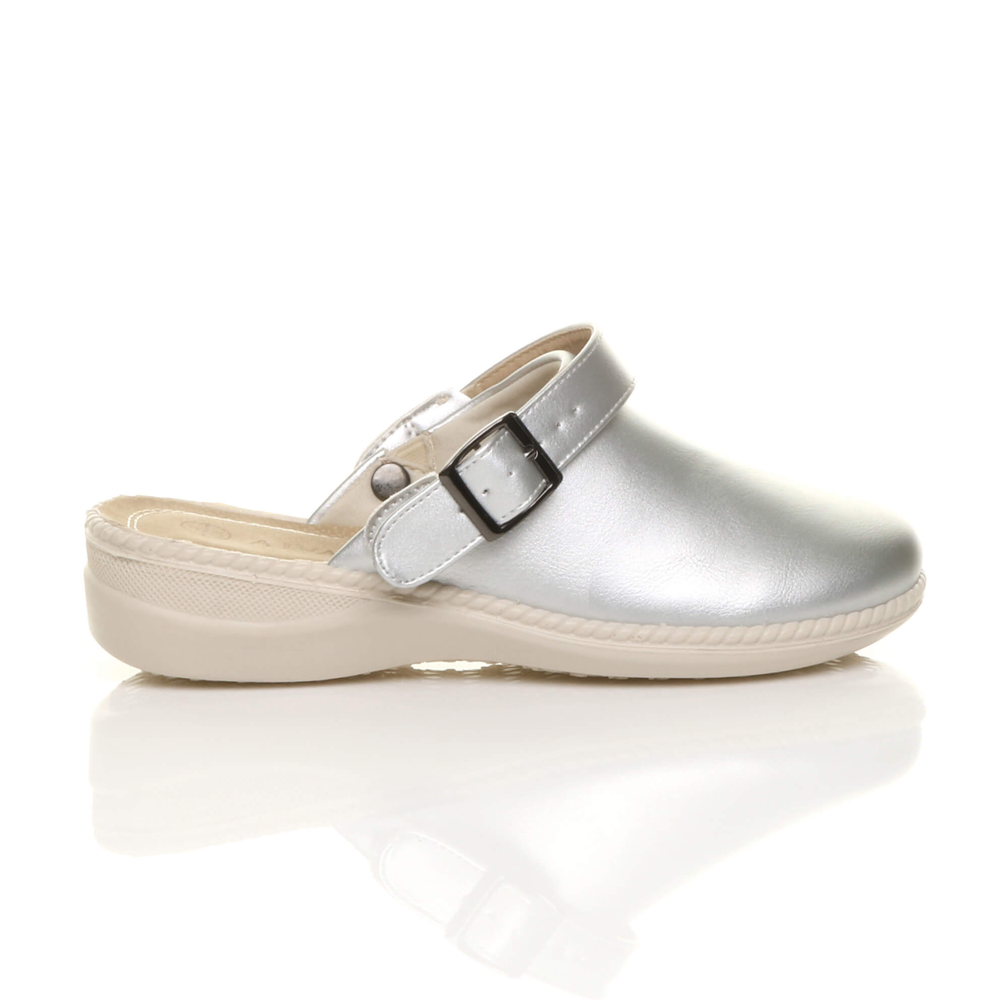 Silver AJVANI Silver Low Wedge Slingback Clogs Mules, Image 2 of 6