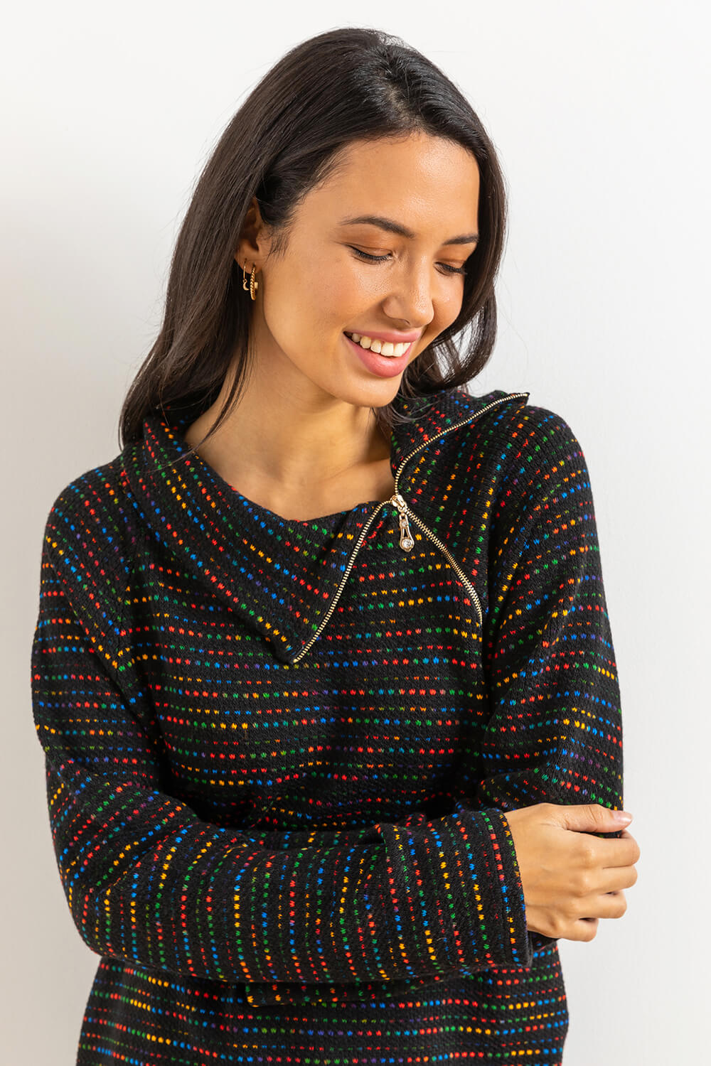 Black Side Split Zip Detail Tunic Top, Image 5 of 5