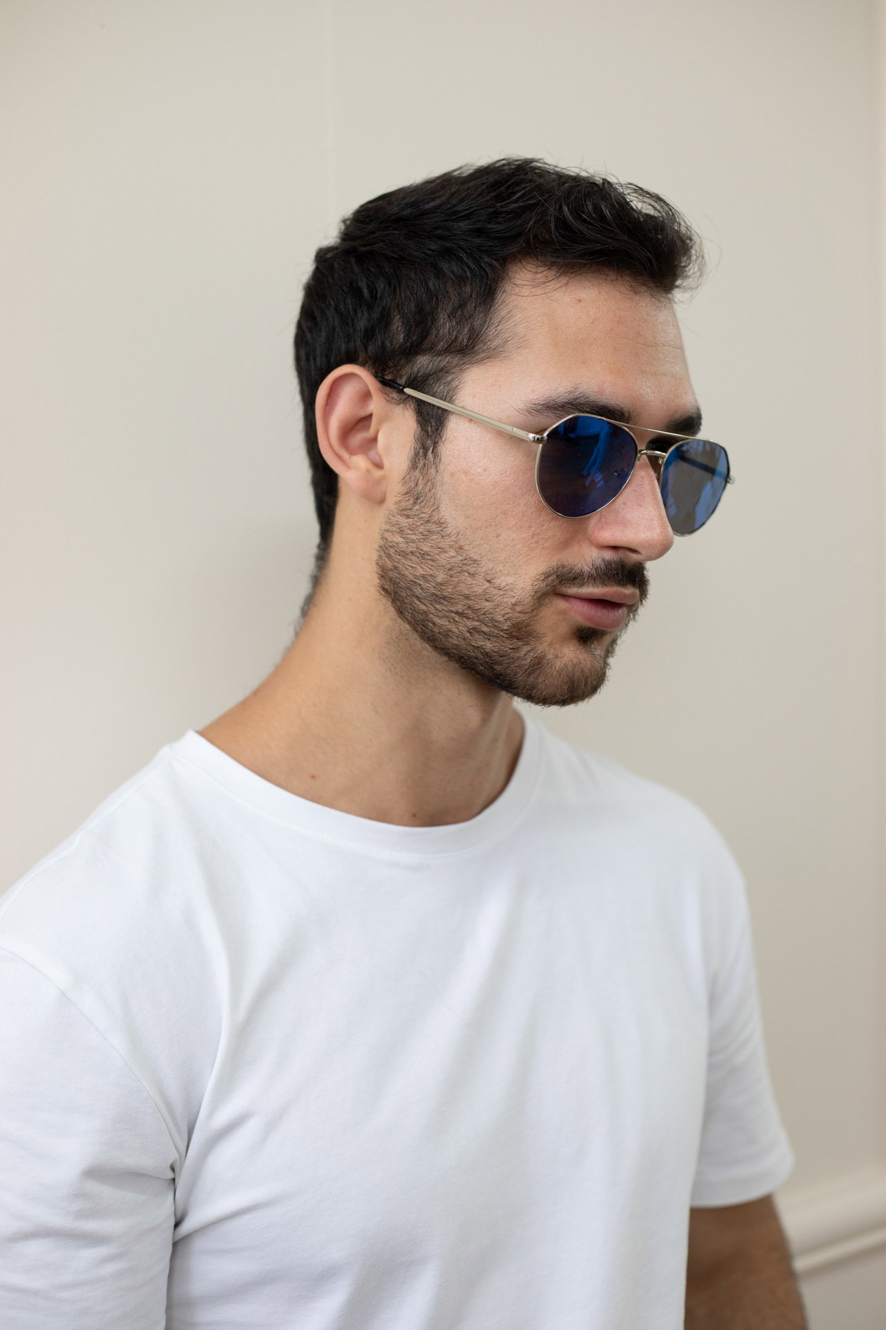 Silver Silver Aviator Sunglasses With Blue Mirrored Lenses, Image 5 of 7