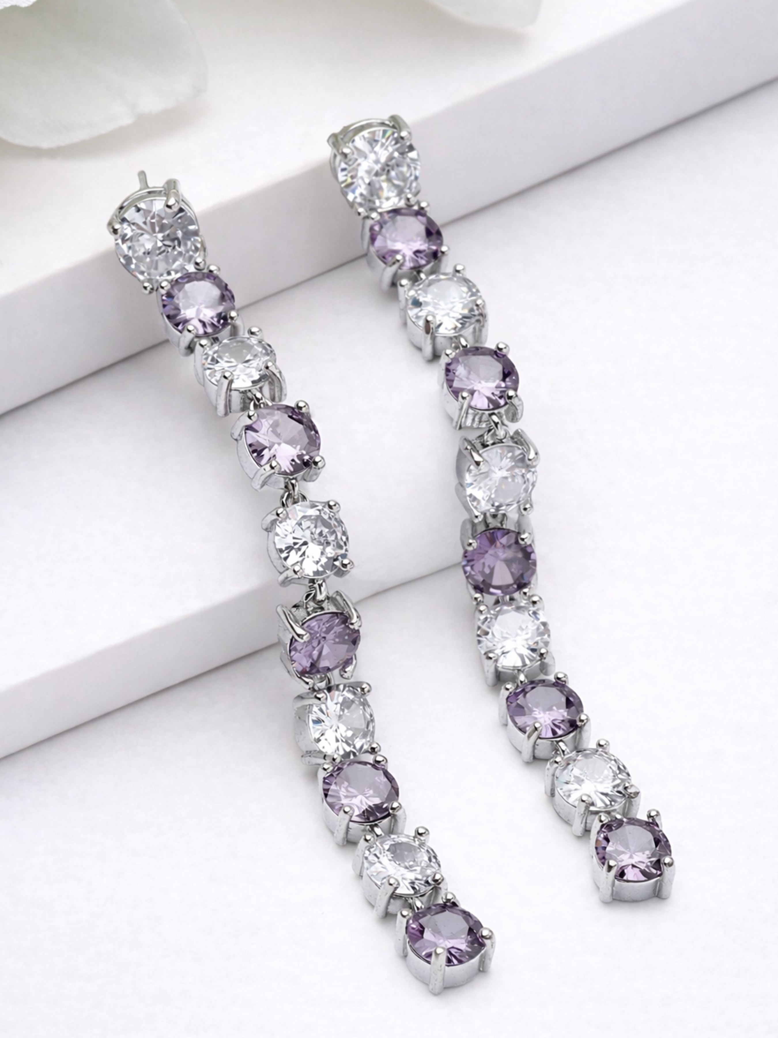 Purple Graduated Crystal Line Drop Earrings, Image 3 of 3