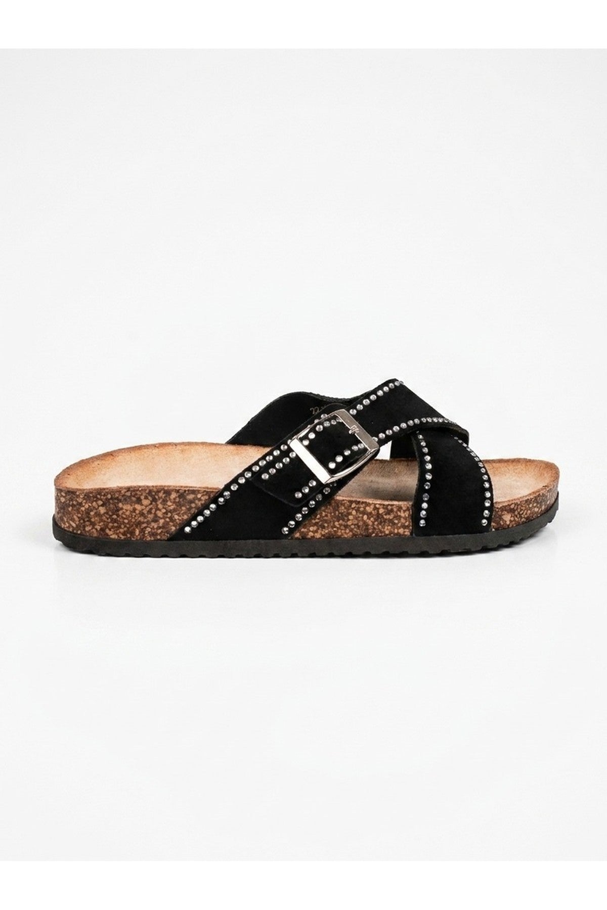 Black iKrush Black Ruby Womens Studded Criss Cross Slide Sandals, Image 4 of 4