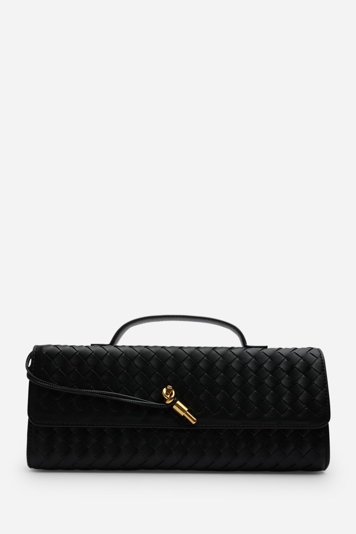 Black Petal Envelope Style Woven Clutch Bag, Image 3 of 8
