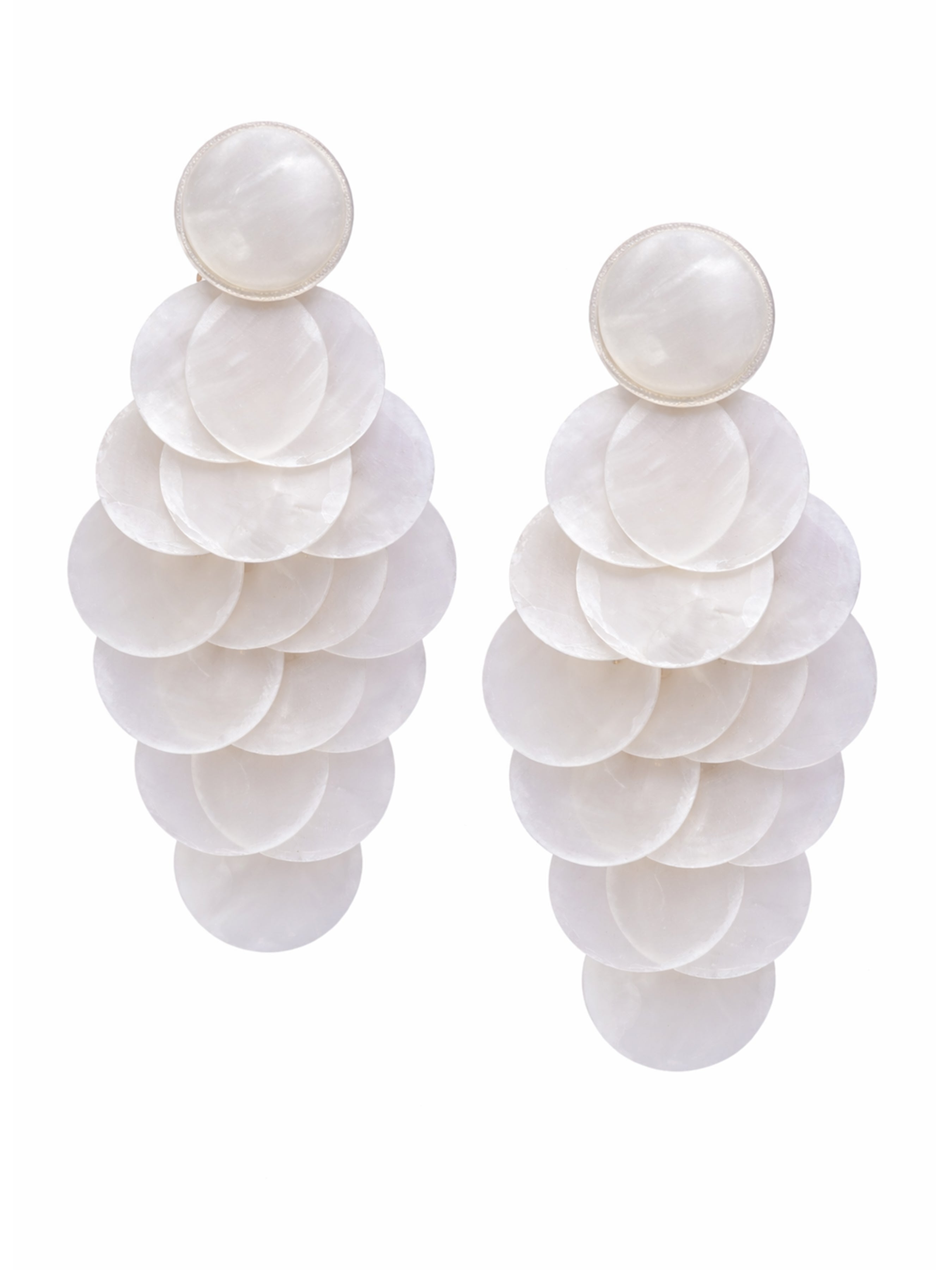 Orange Natural Shell Disc Cascade Drop Earrings