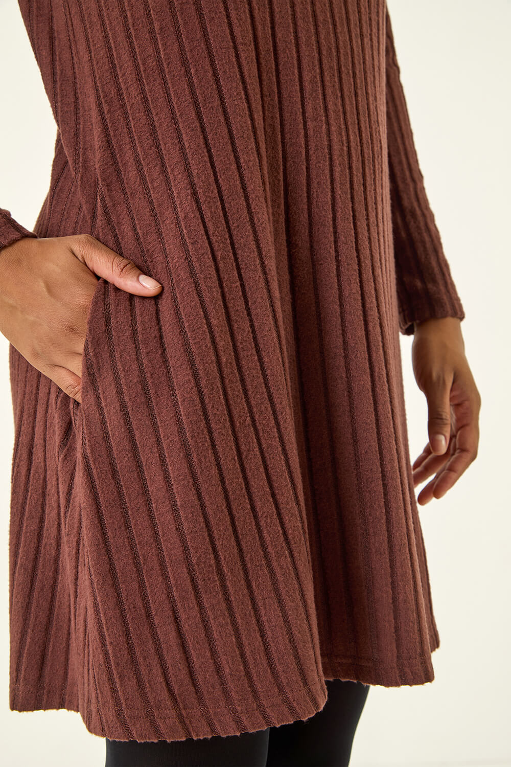 Chocolate Textured Ribbed Swing Dress, Image 6 of 5