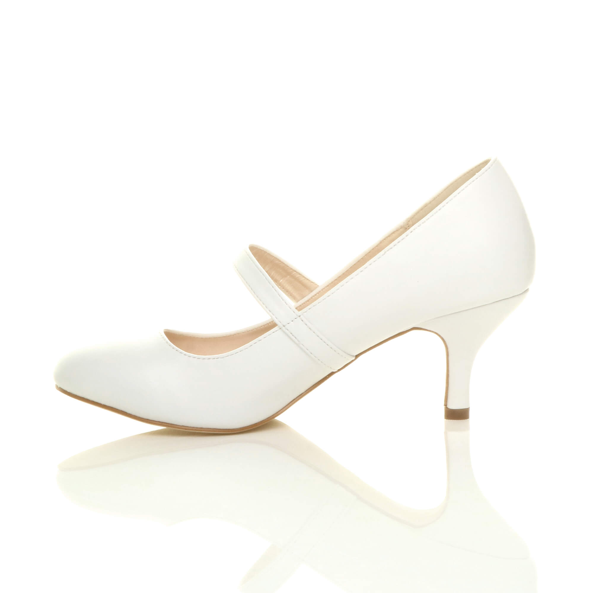 White AJVANI White Mid Heel Mary Jane Court Shoes, Image 3 of 6
