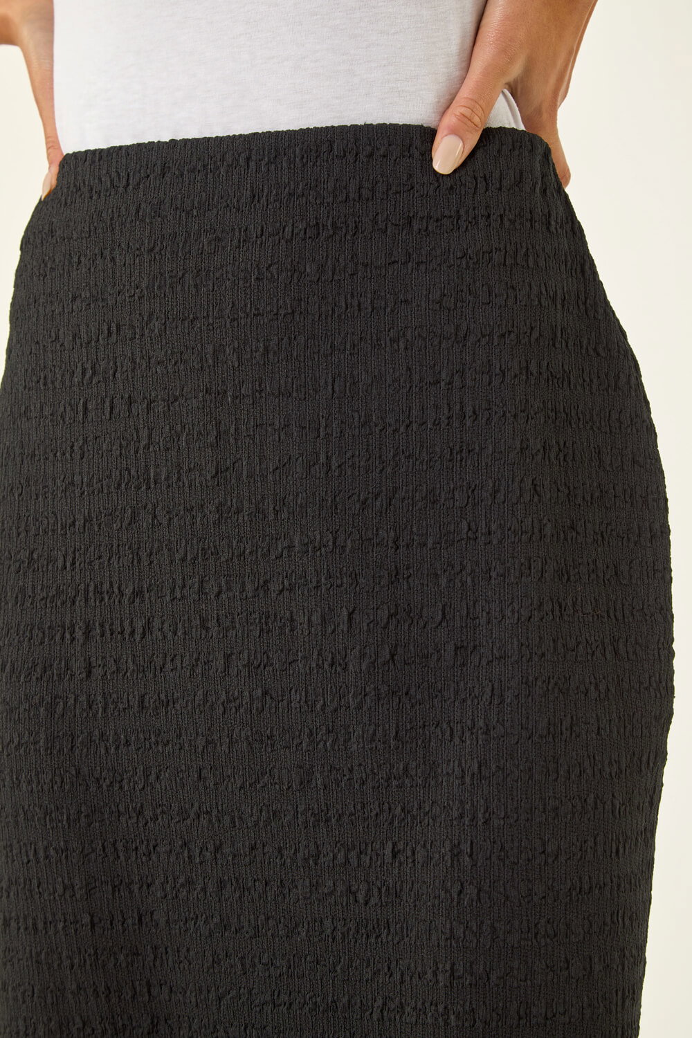 Black Petite Textured Midi Skirt, Image 6 of 5