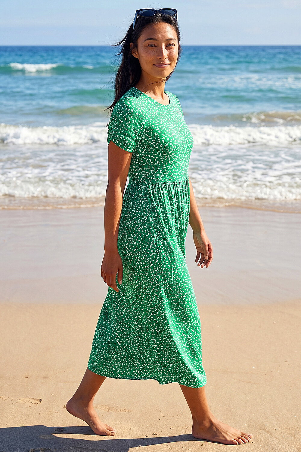 Green Petite Floral Print Midi Dress , Image 3 of 4