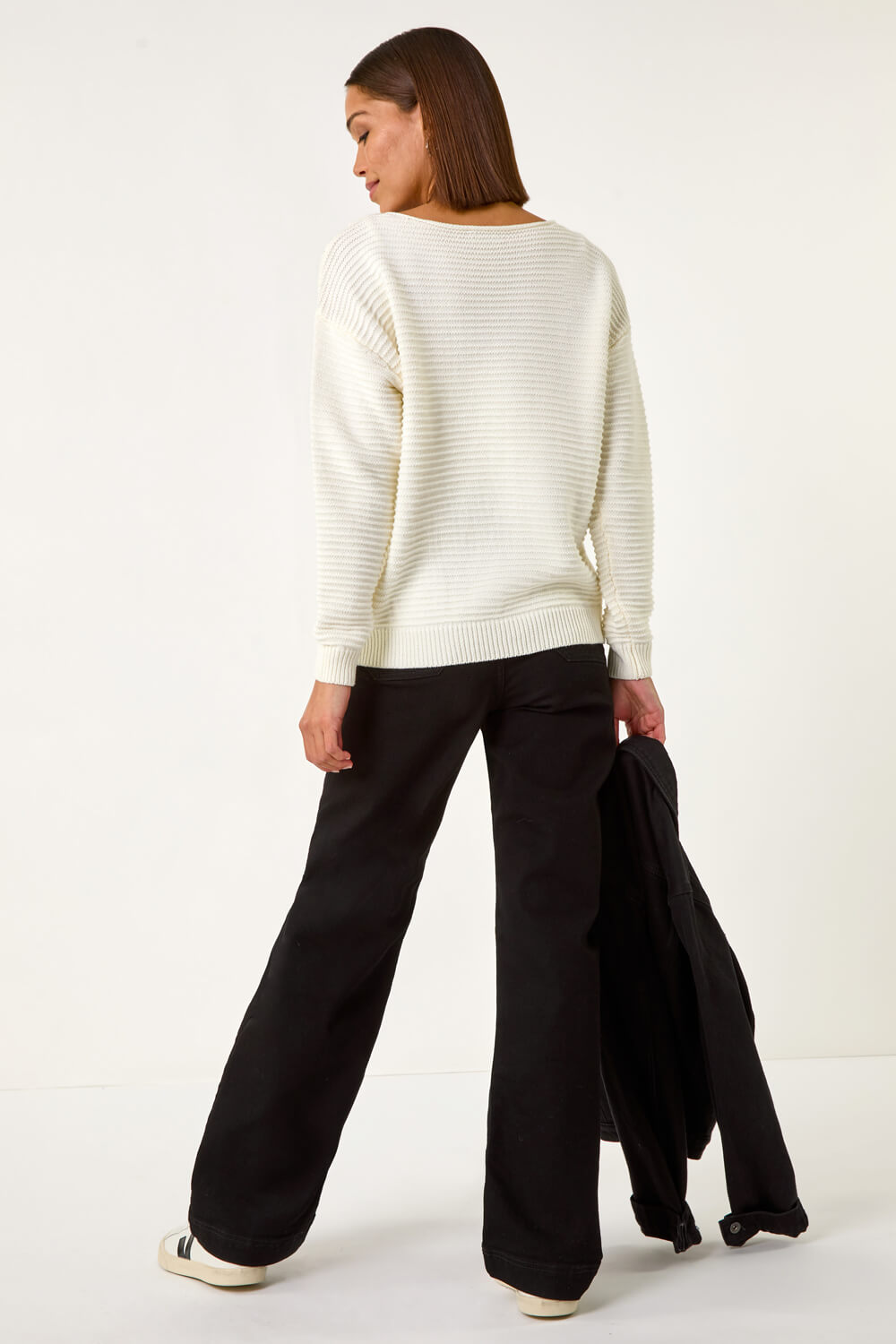 Ivory Mix Stitch Knit Jumper, Image 4 of 5