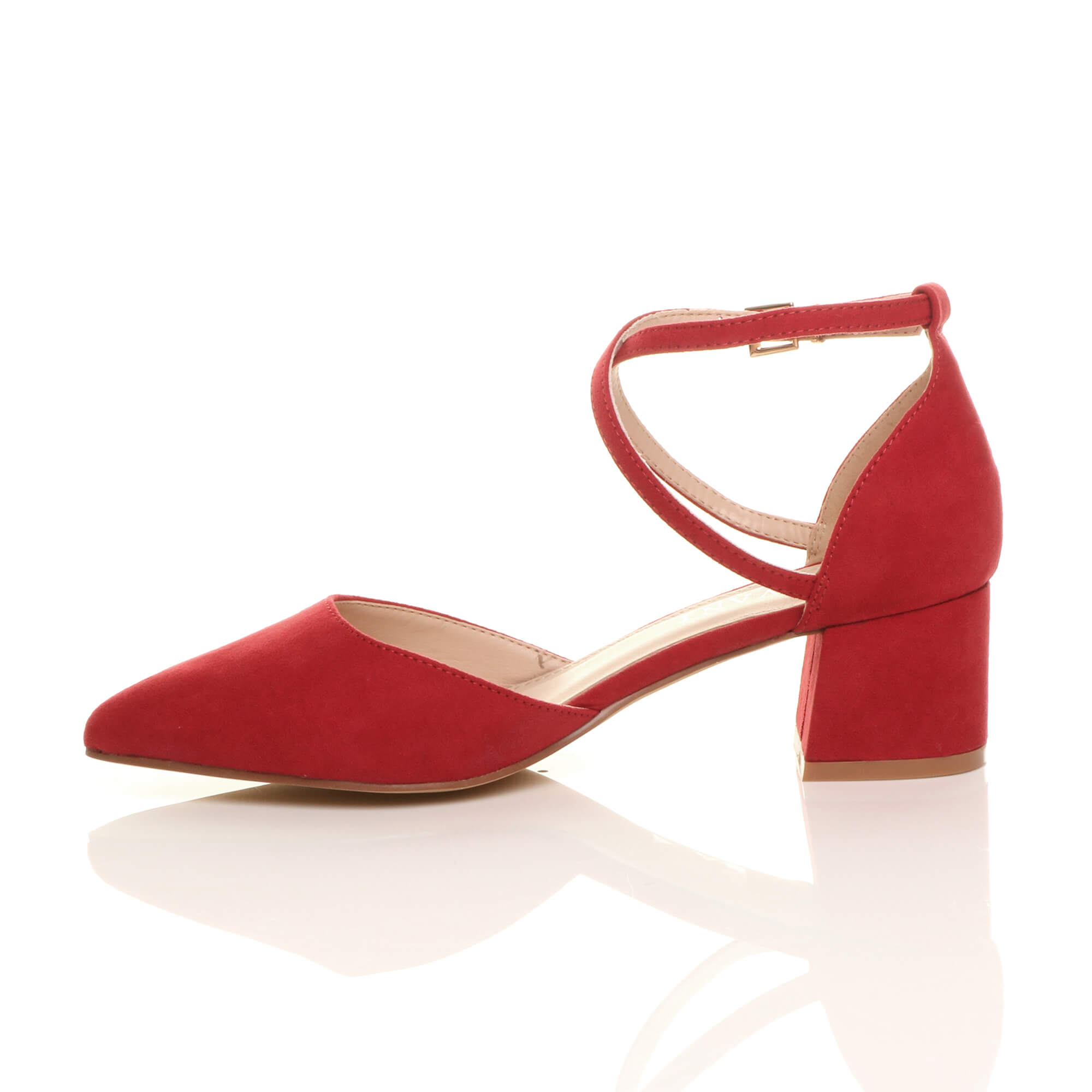 Red AJVANI Red Mid Block Heel Crossed Strap Pointed Toe 2 Part Heels, Image 3 of 6