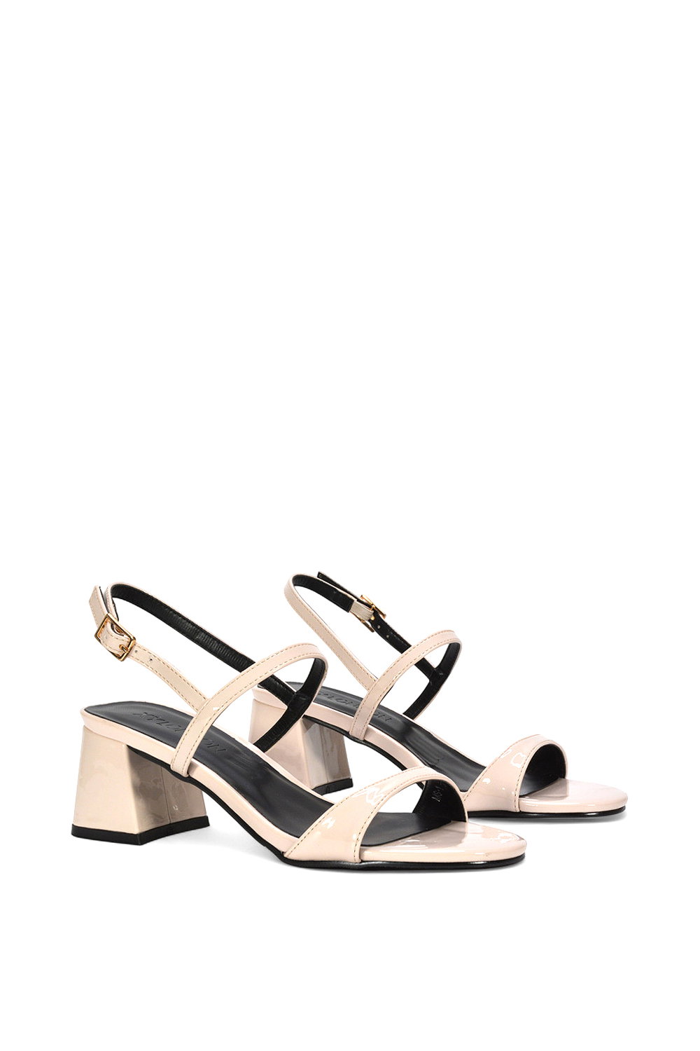 Beige 'Izzy' Strappy Slingback Peep Toe Mid Block Heel Sandals, Image 3 of 5