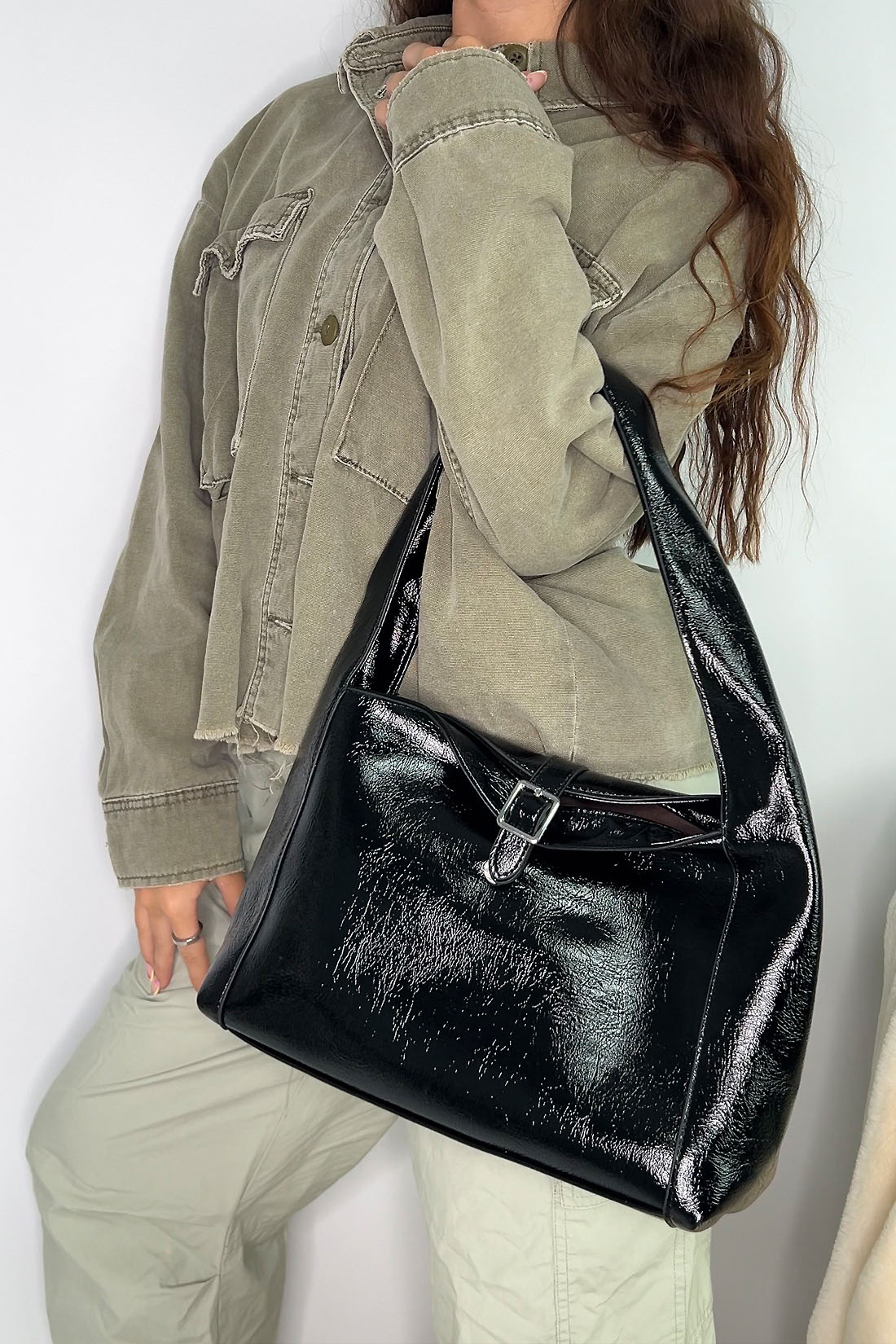 Black Classic Sleek Shoulder Bag, Image 2 of 4