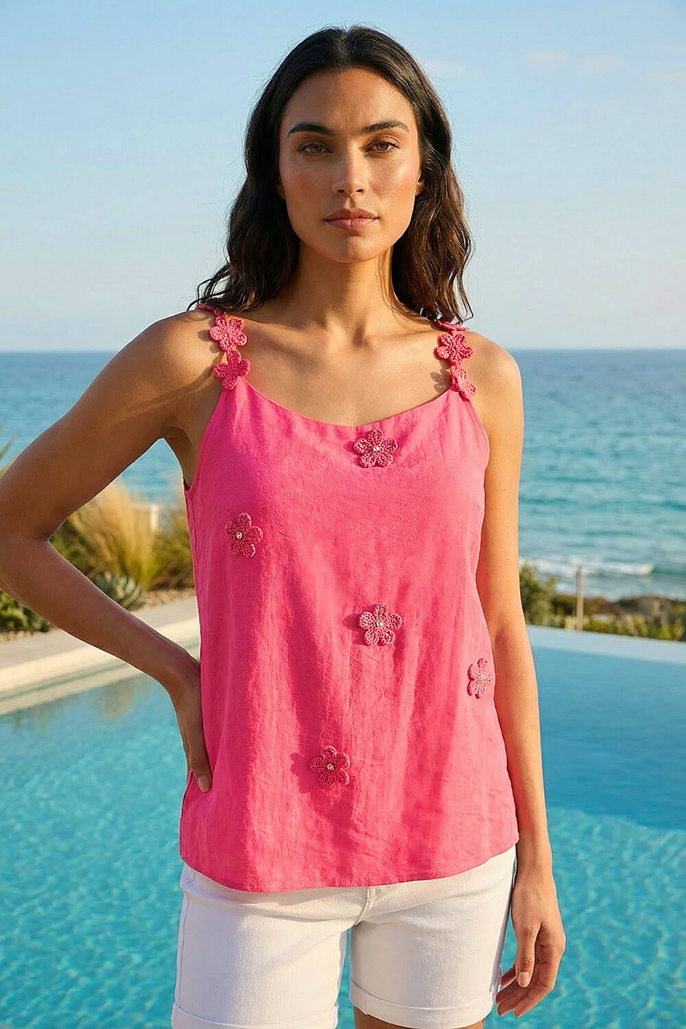 Coral Floral Embroidered Cami Top, Image 1 of 4