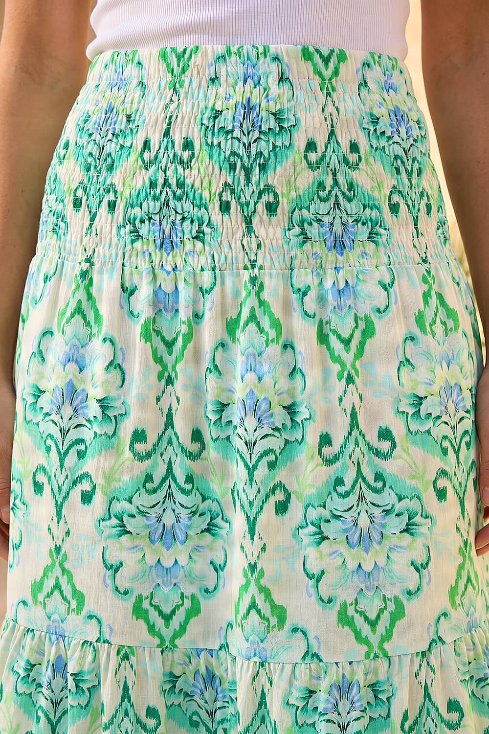 Green Paisley Print Tiered Maxi Skirt , Image 5 of 4