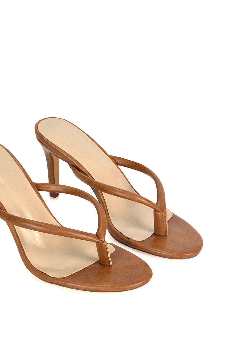 Brown XY LONDON Brown 'Celina' Stiletto High Heel Mules With Thong Strap, Image 4 of 6