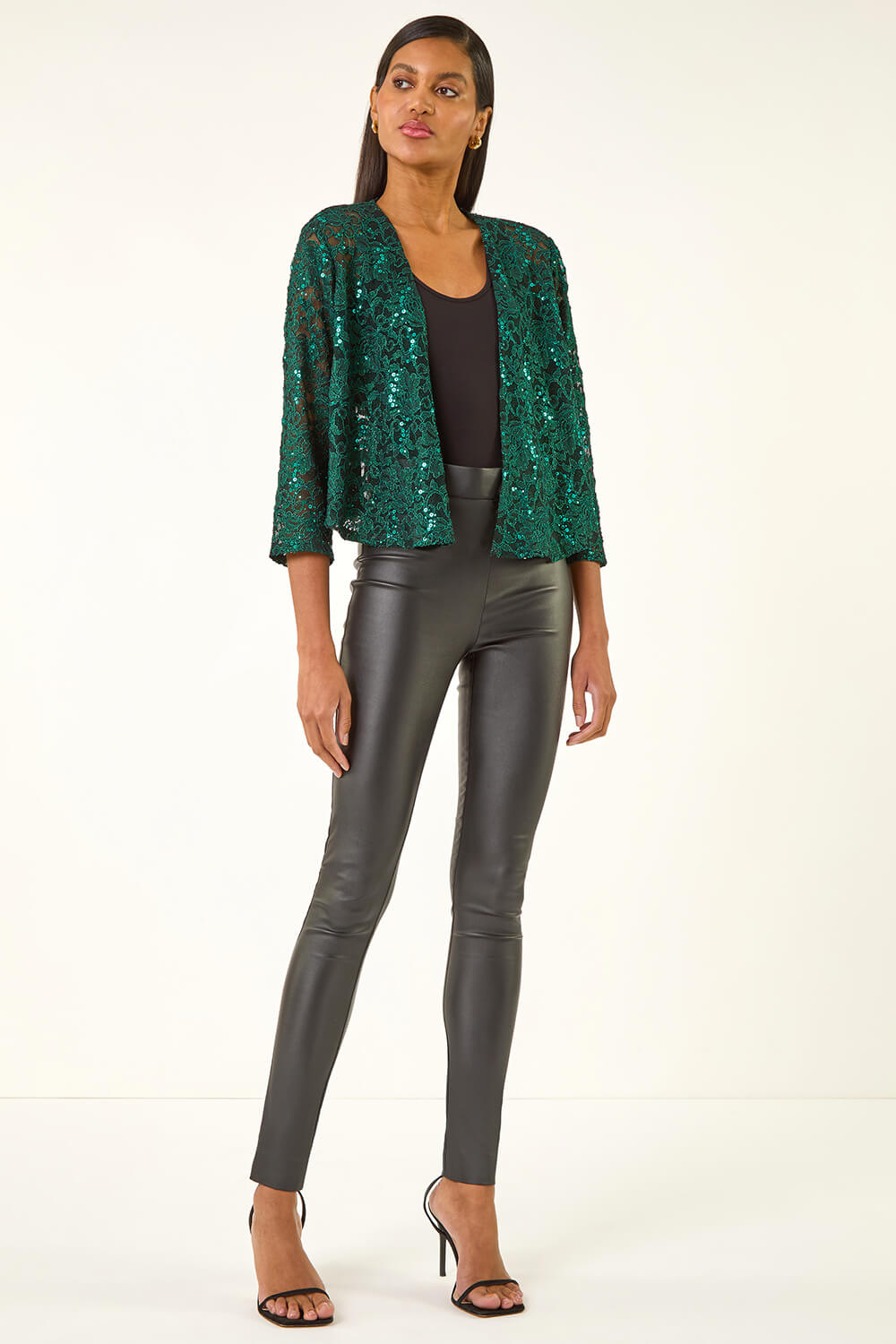 Green Glitter Sequin Lace Top, Image 3 of 5