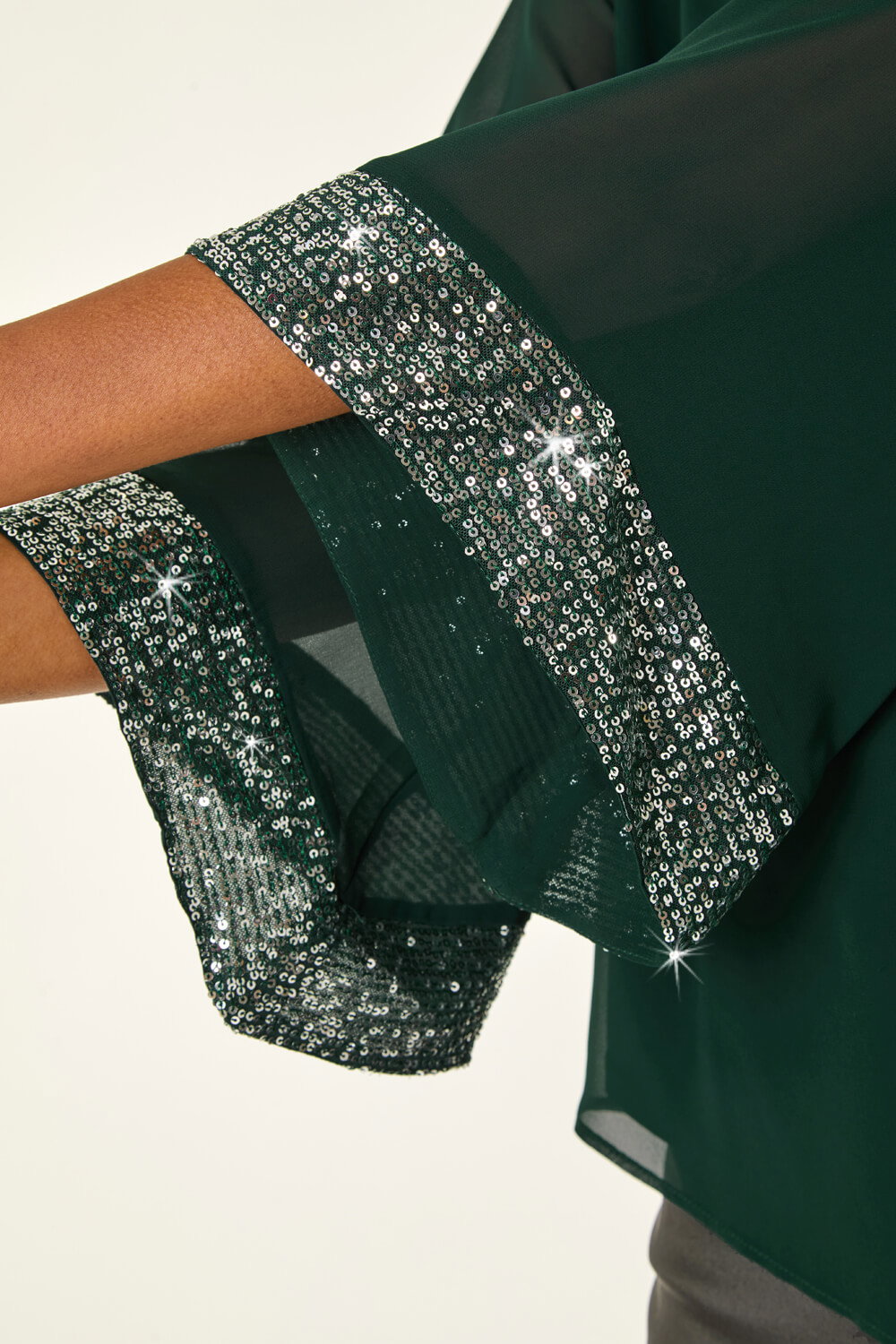 Teal Asymmetric Sequin Cuff Top, Image 6 of 5