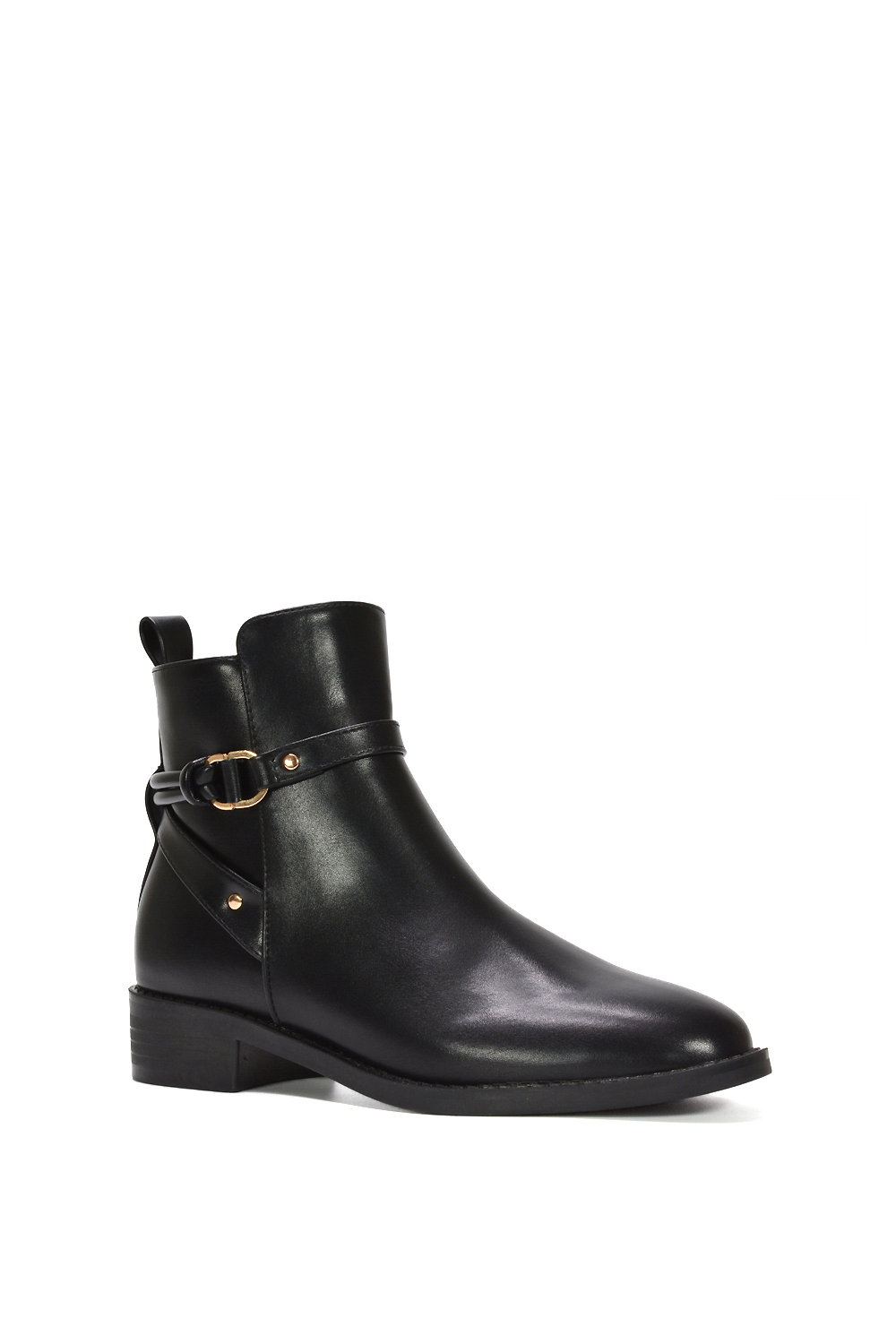 Black XY LONDON Black 'Mollie' Ankle Boots Buckle Strap Low Heel Chelsea, Image 2 of 7