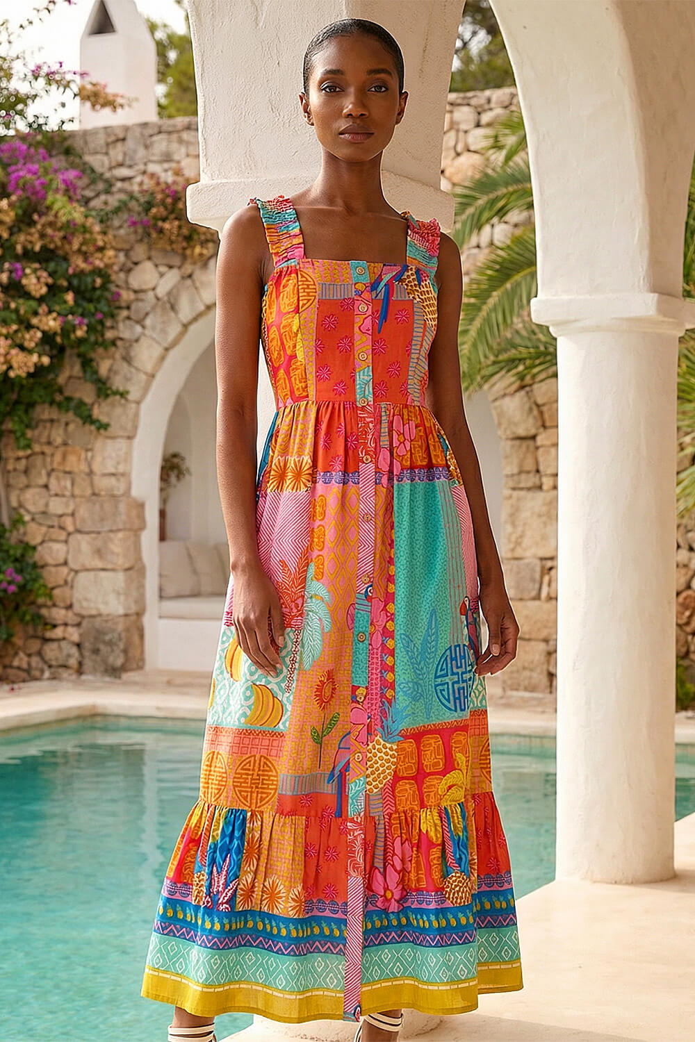 PINK Petite Patchwork Tiered Maxi Dress, Image 3 of 4