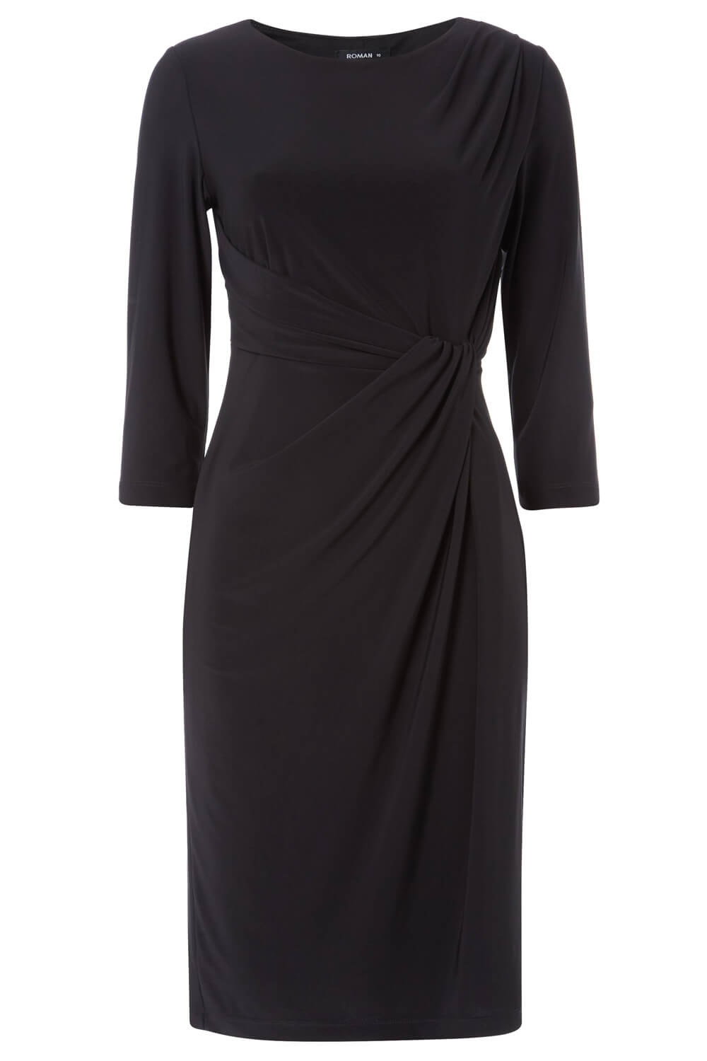 Black 3/4 Sleeve Twist Waist Dress, Image 6 of 5