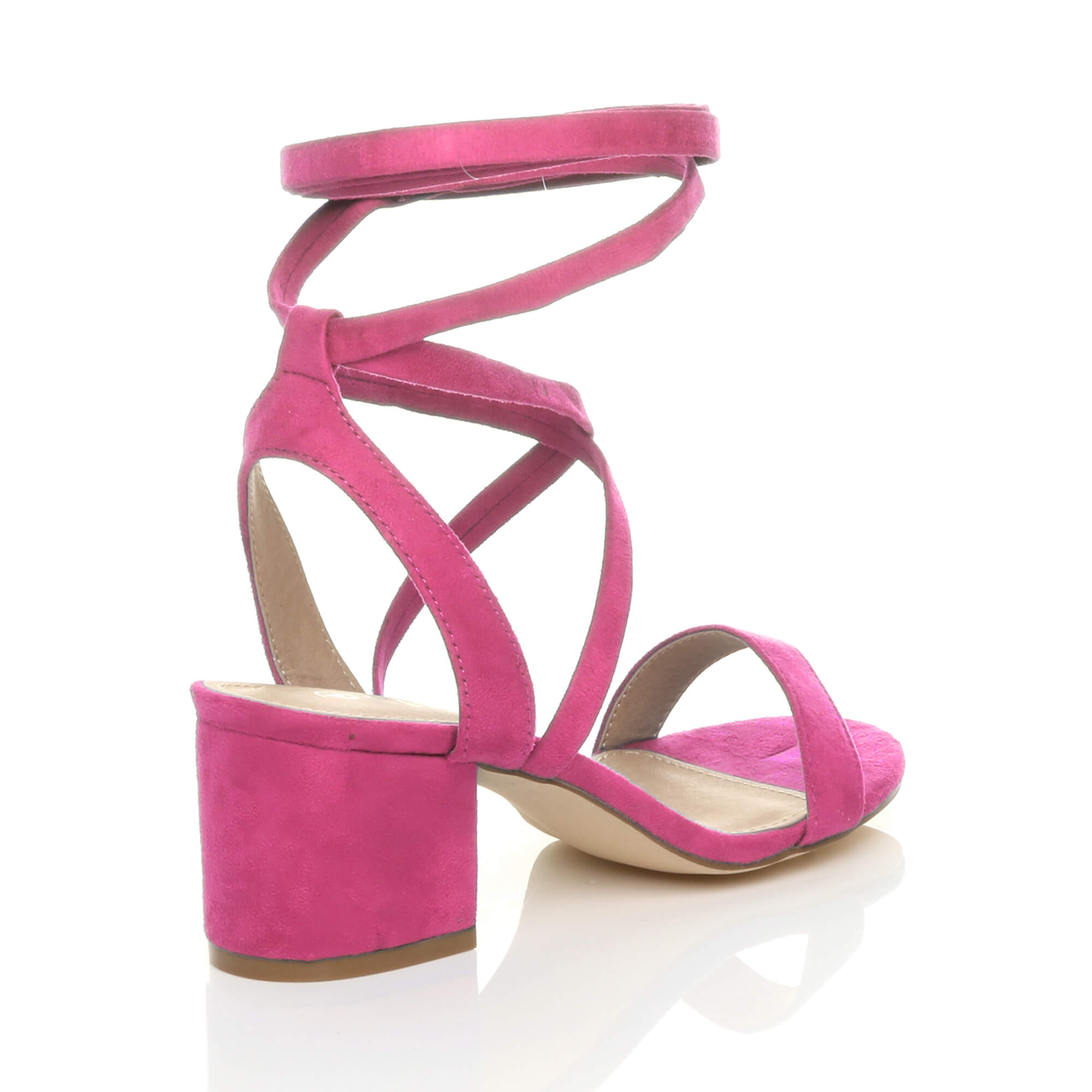 Fuchsia AJVANI Fuchsia Mid Block Heel Tie Up Sandals, Image 4 of 6