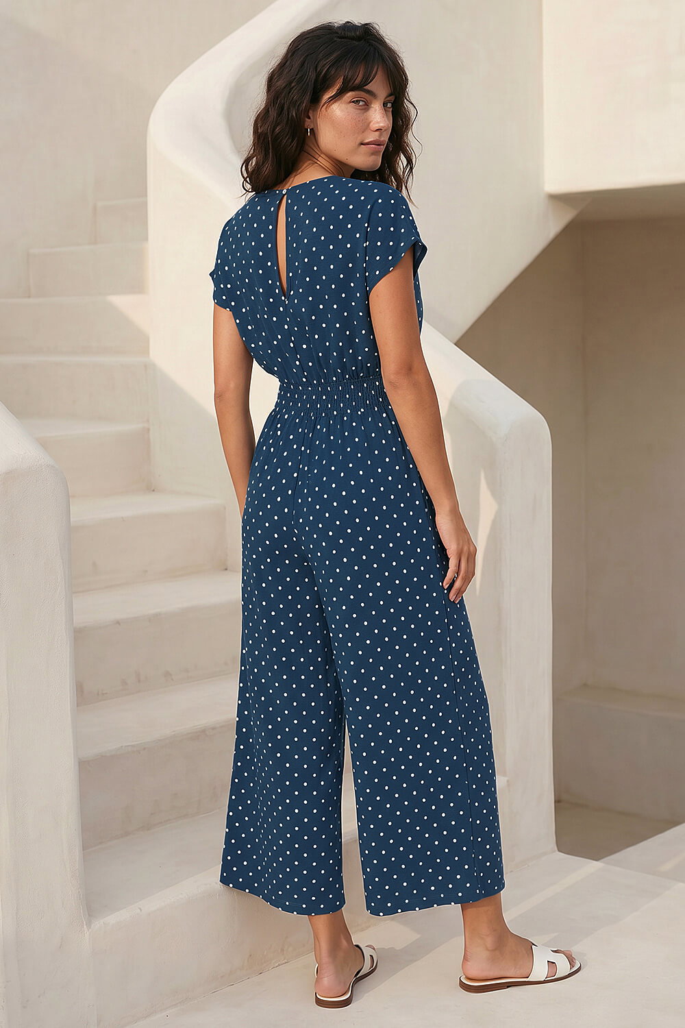 Navy Metallic Foil Print Stretch Jumpsuit, Image 4 of 4