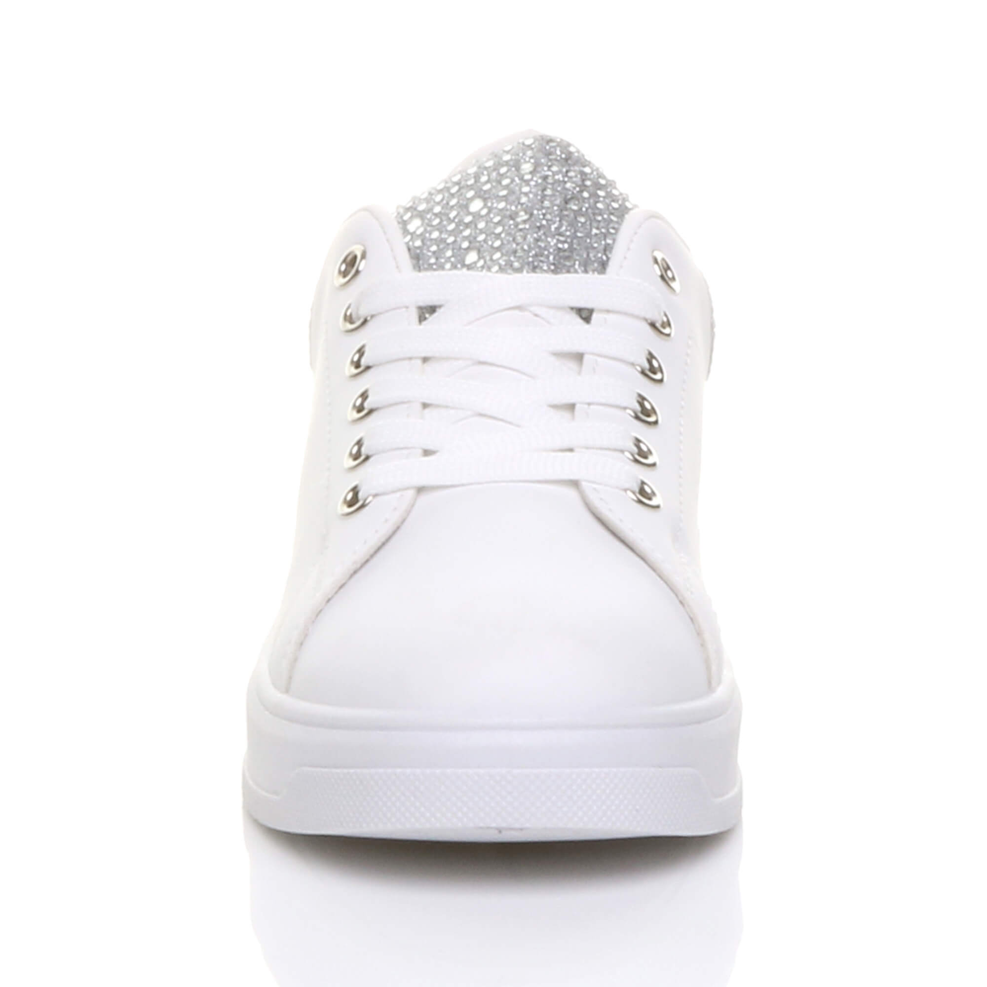 White AJVANI White Flat Chunky Diamante Sparkly Trainers, Image 6 of 6