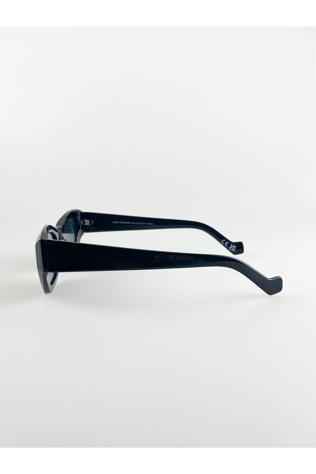 Black SVNX Black Angular Cat-Eye Sunglasses in Black, Image 3 of 7