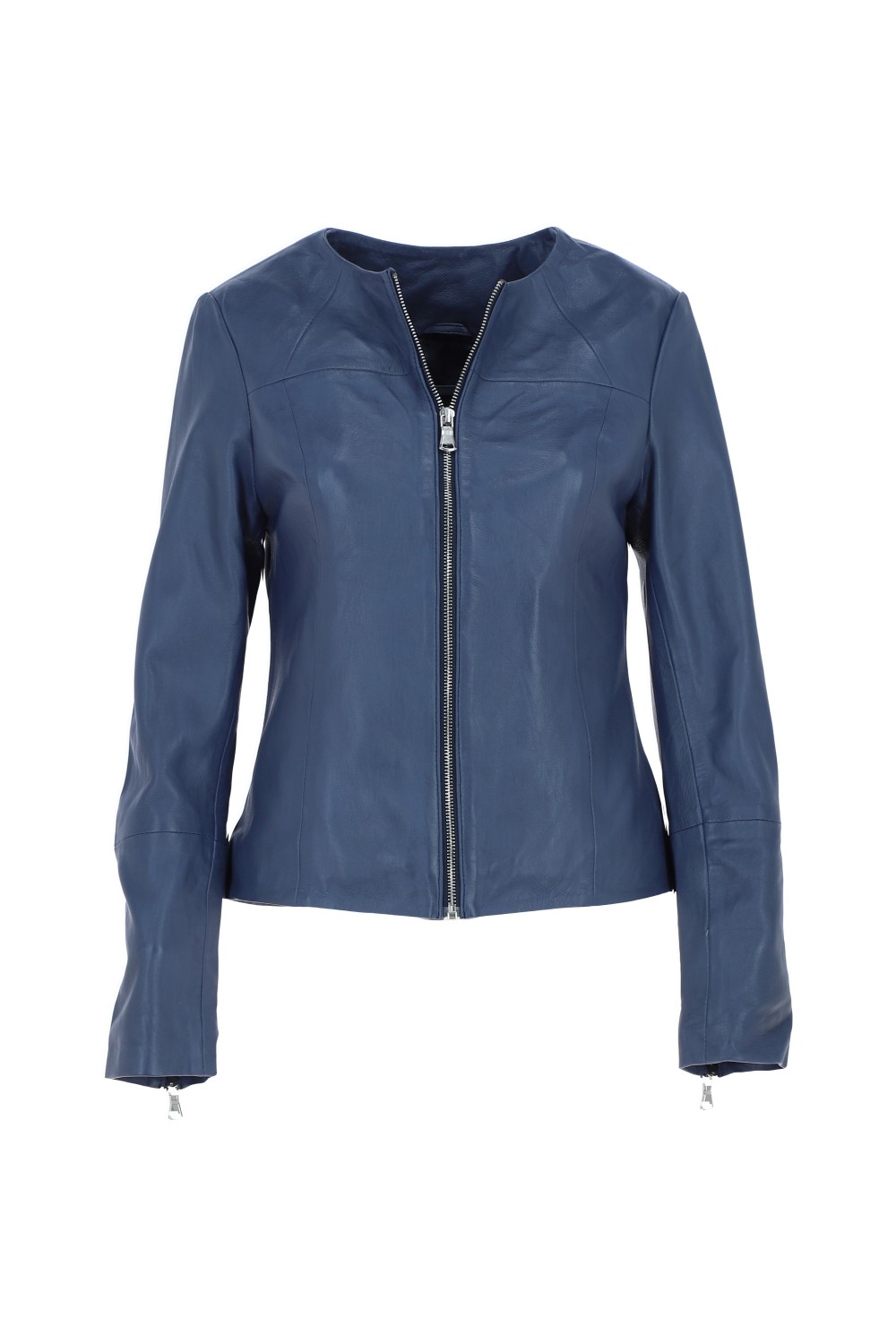 Blue 'Francesca' Collarless Real Leather Fashion Jacket, Image 2 of 5