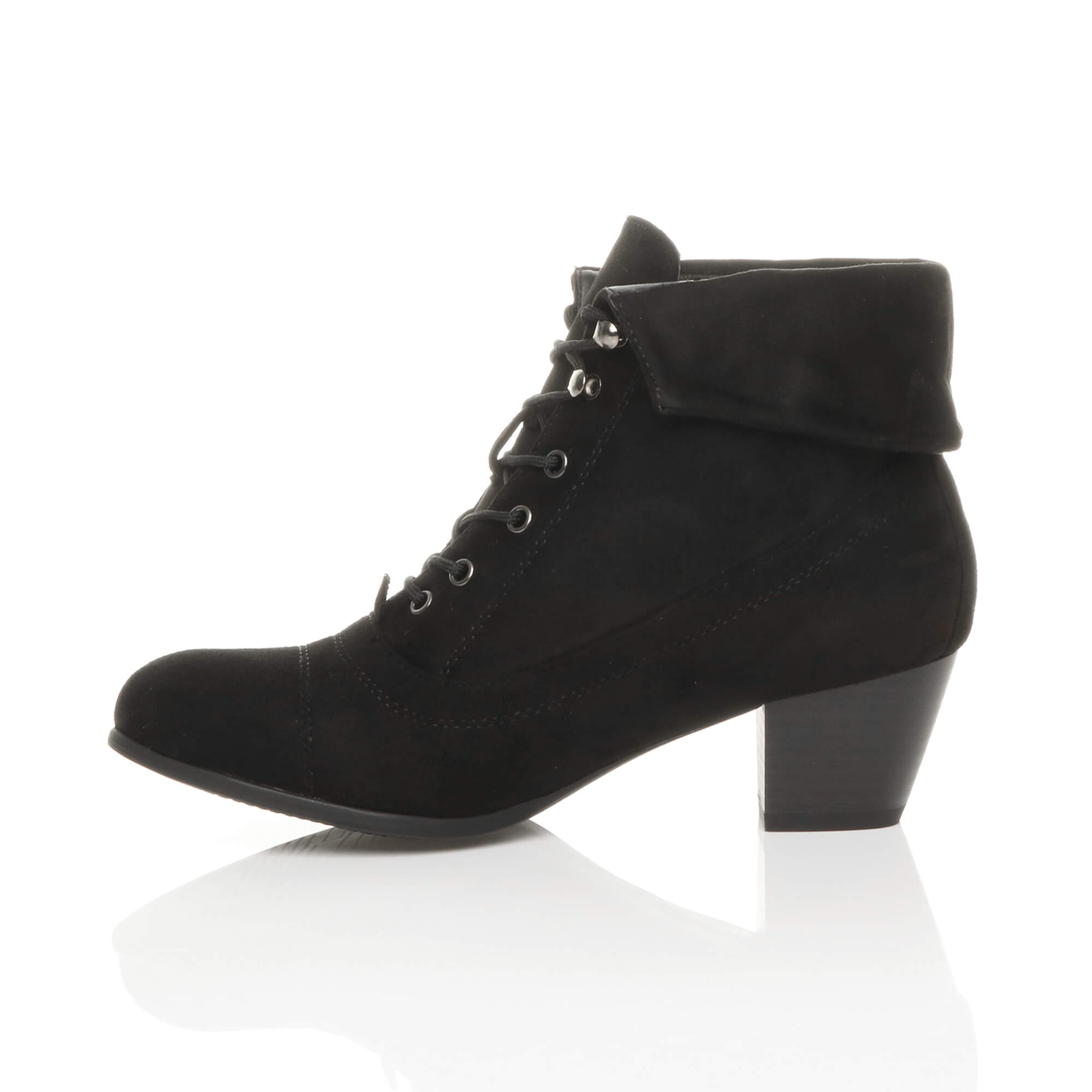 Black AJVANI Black Mid Cuban Heel Pixie Granny Ankle Boots, Image 3 of 7