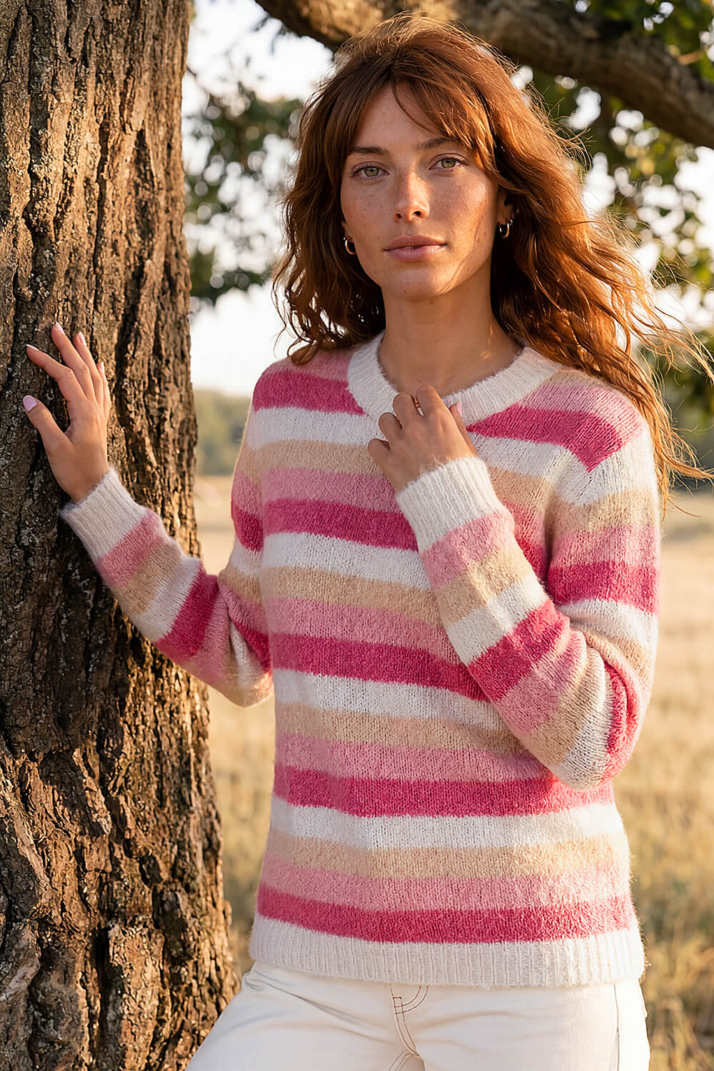 Pink Stripe Soft Knit Jumper, Image 1 of 4