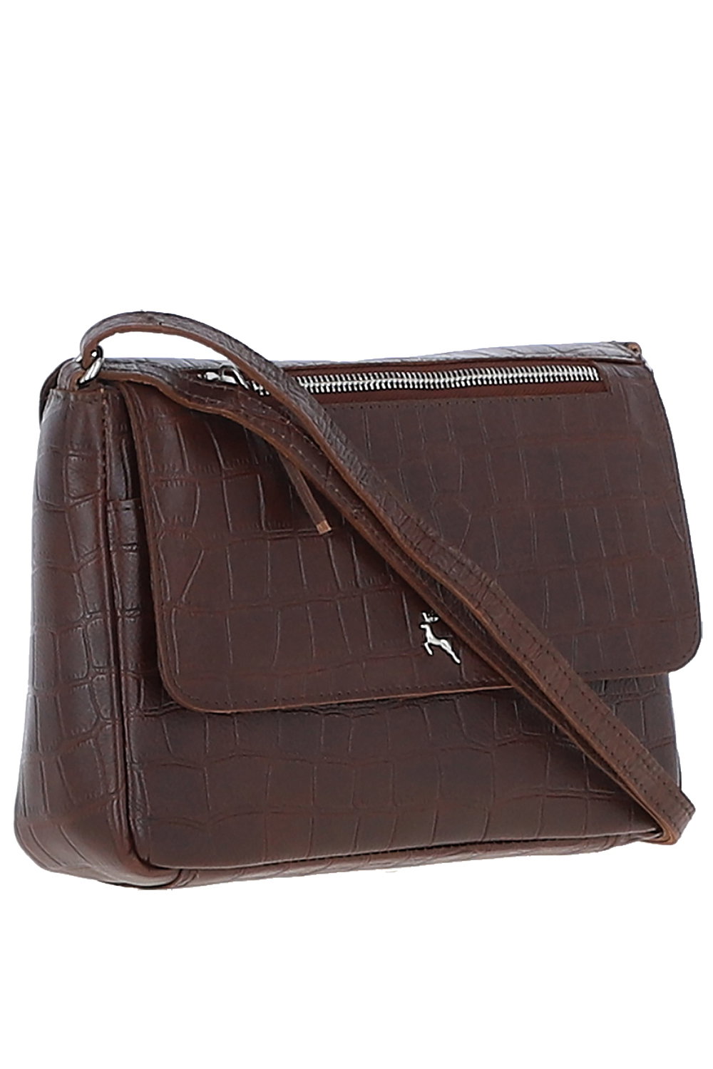 Maroon 'Valentina' Flap Over Croc Print Real Leather Shoulder Bag, Image 4 of 5