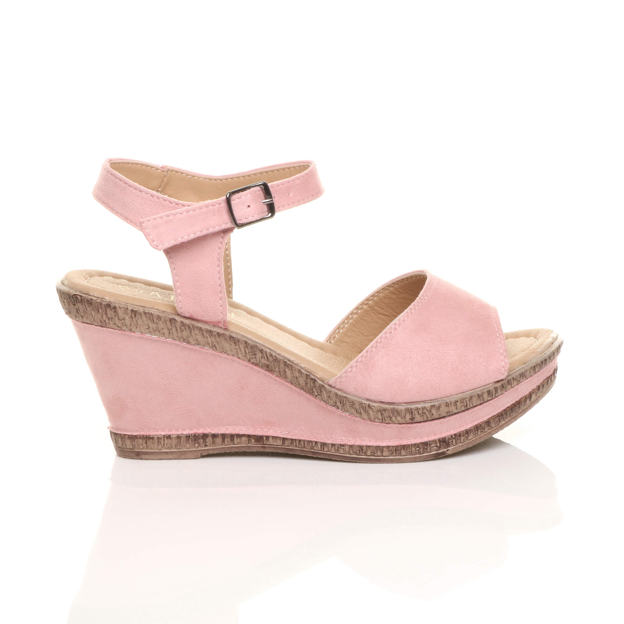 Light Pink AJVANI Light Pink High Wedge Heel Ankle Strap Cork Sandals, Image 2 of 6