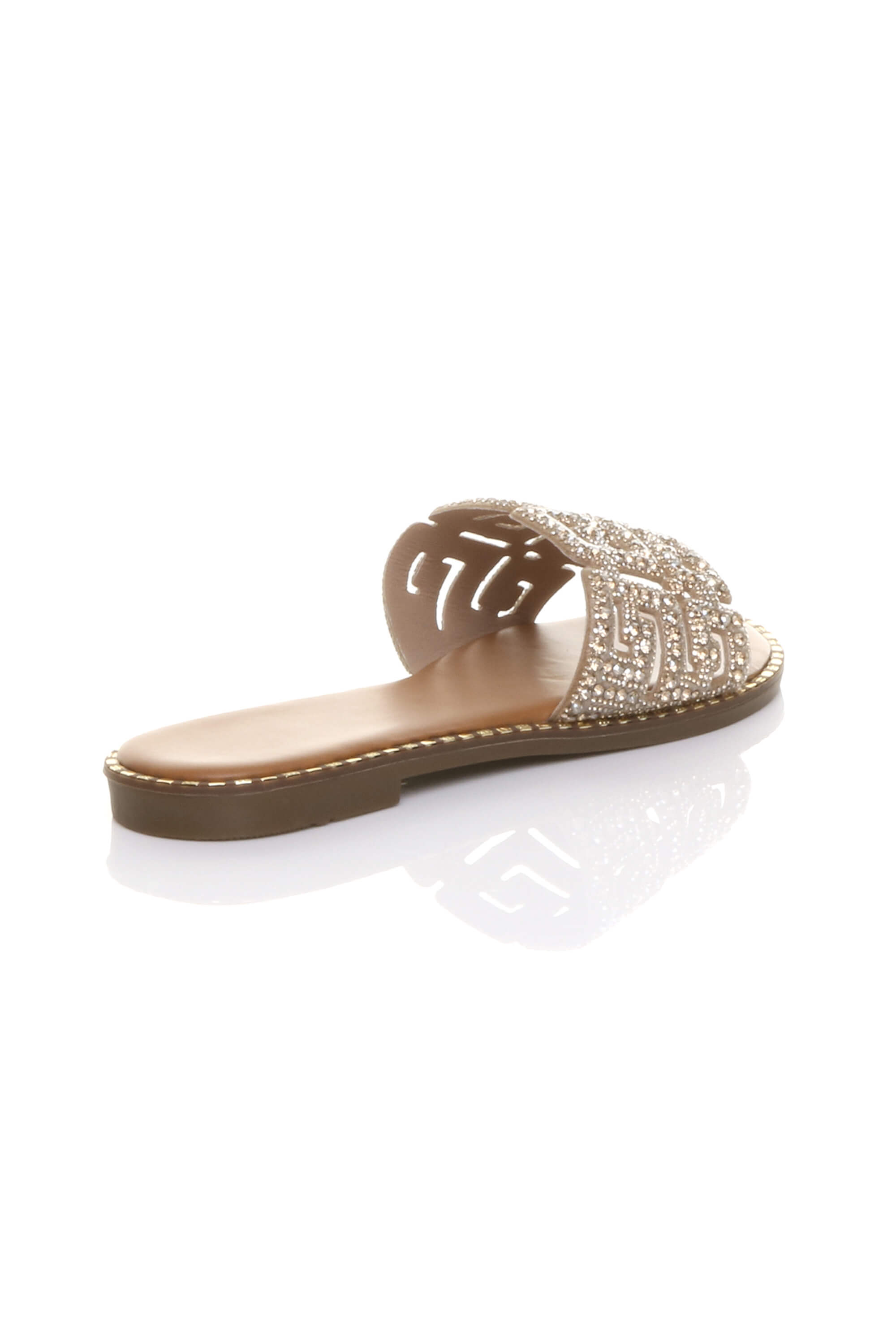 Gold Flat Diamante Mule Sandals Flip Flips Sliders, Image 4 of 4
