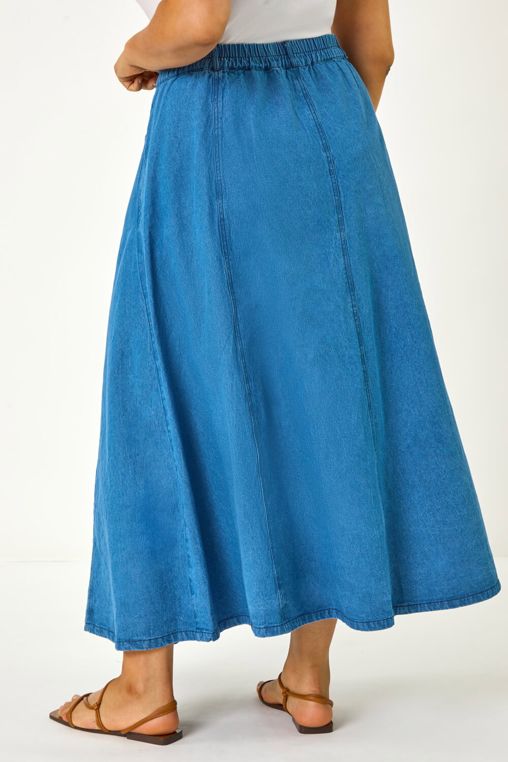 Indigo Curve Cotton Denim Swing Skirt , Image 5 of 5