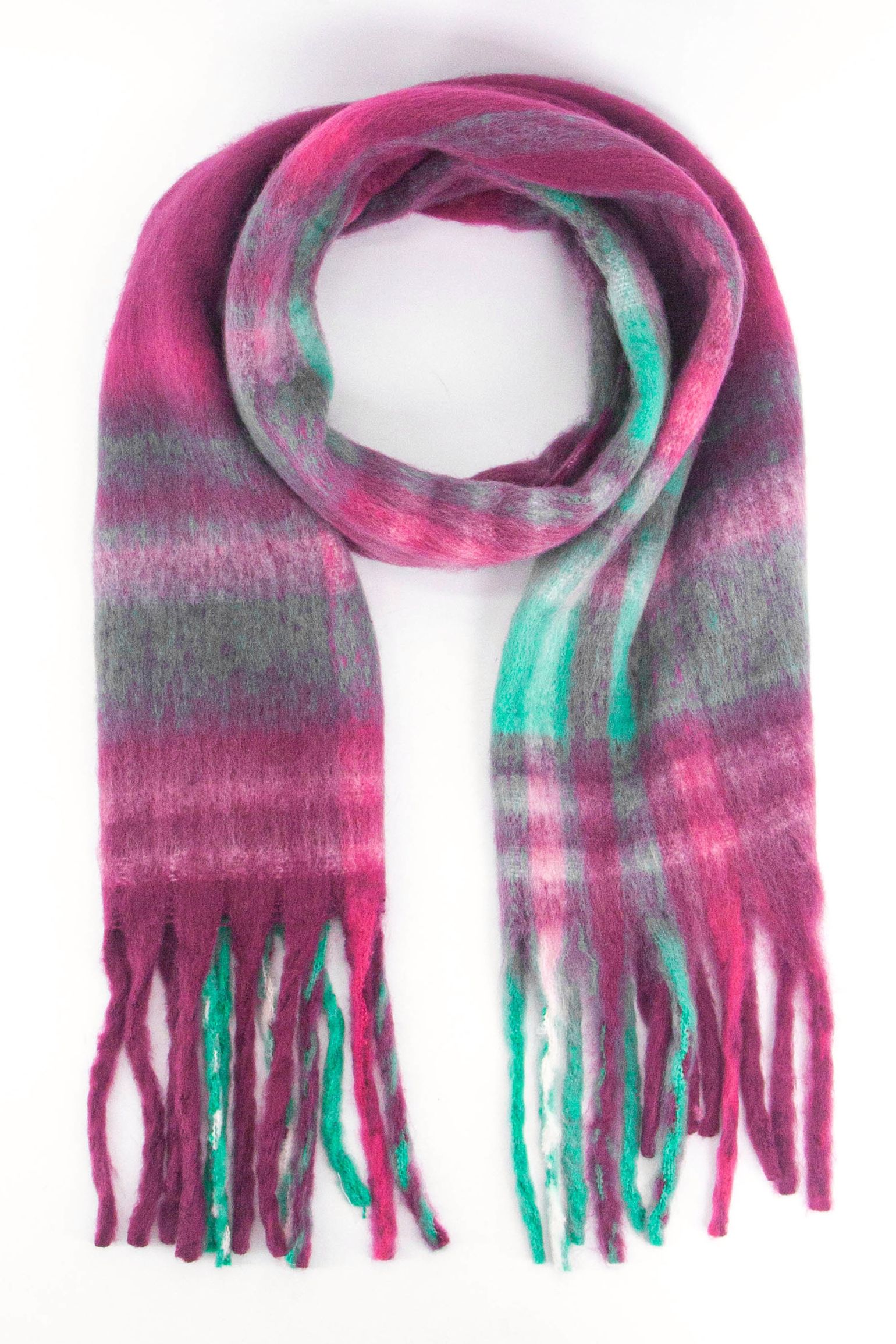 Raspberry Tartan Tasselled Winter Scarf, Image 1 of 3