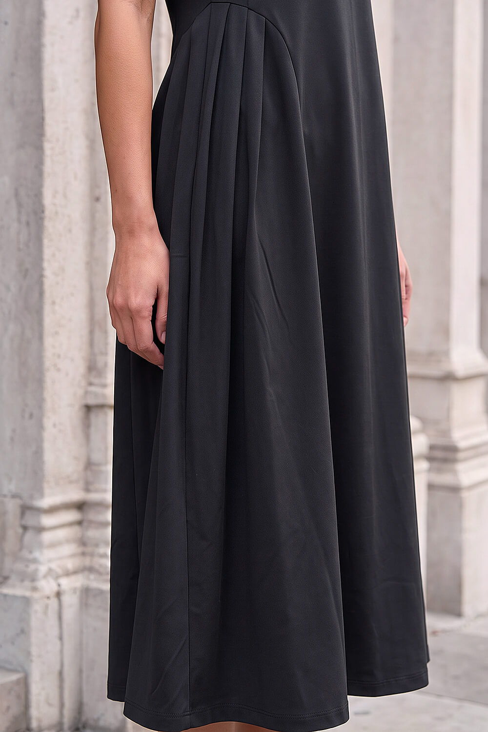 Black Side Pleat Detail Dress, Image 5 of 4