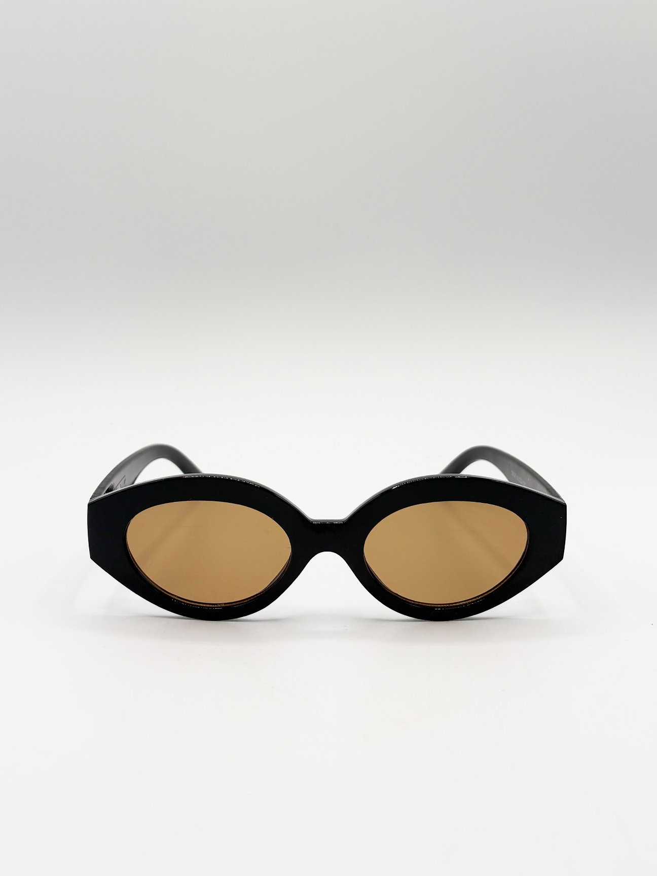 Black Retro Small Oval Sunglasses Black Brown, Image 2 of 7